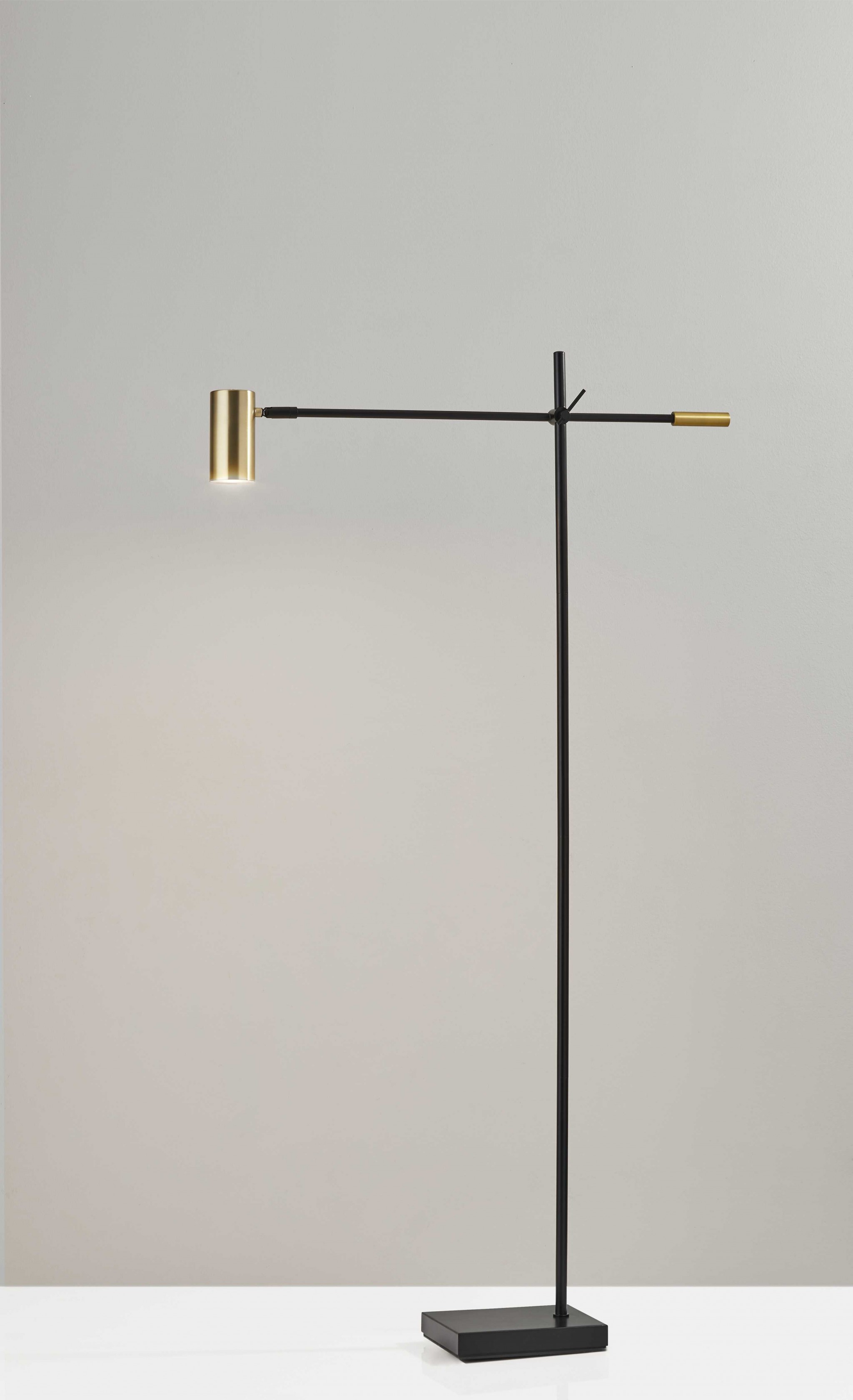 6.5" X 22.5-30.5" X 58" - 63" Black Metal LED Floor Lamp