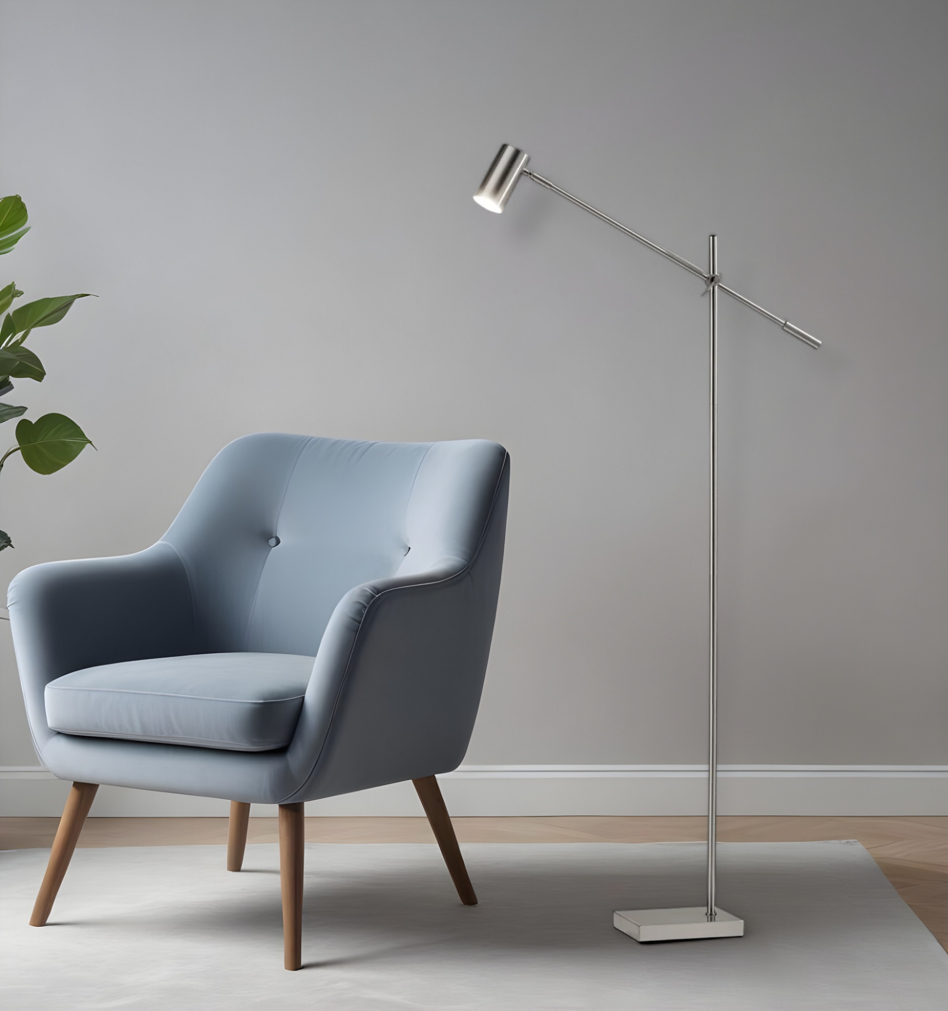 63" Silver LED Task Floor Lamp With Silver Metal Drum Shade-372702-1