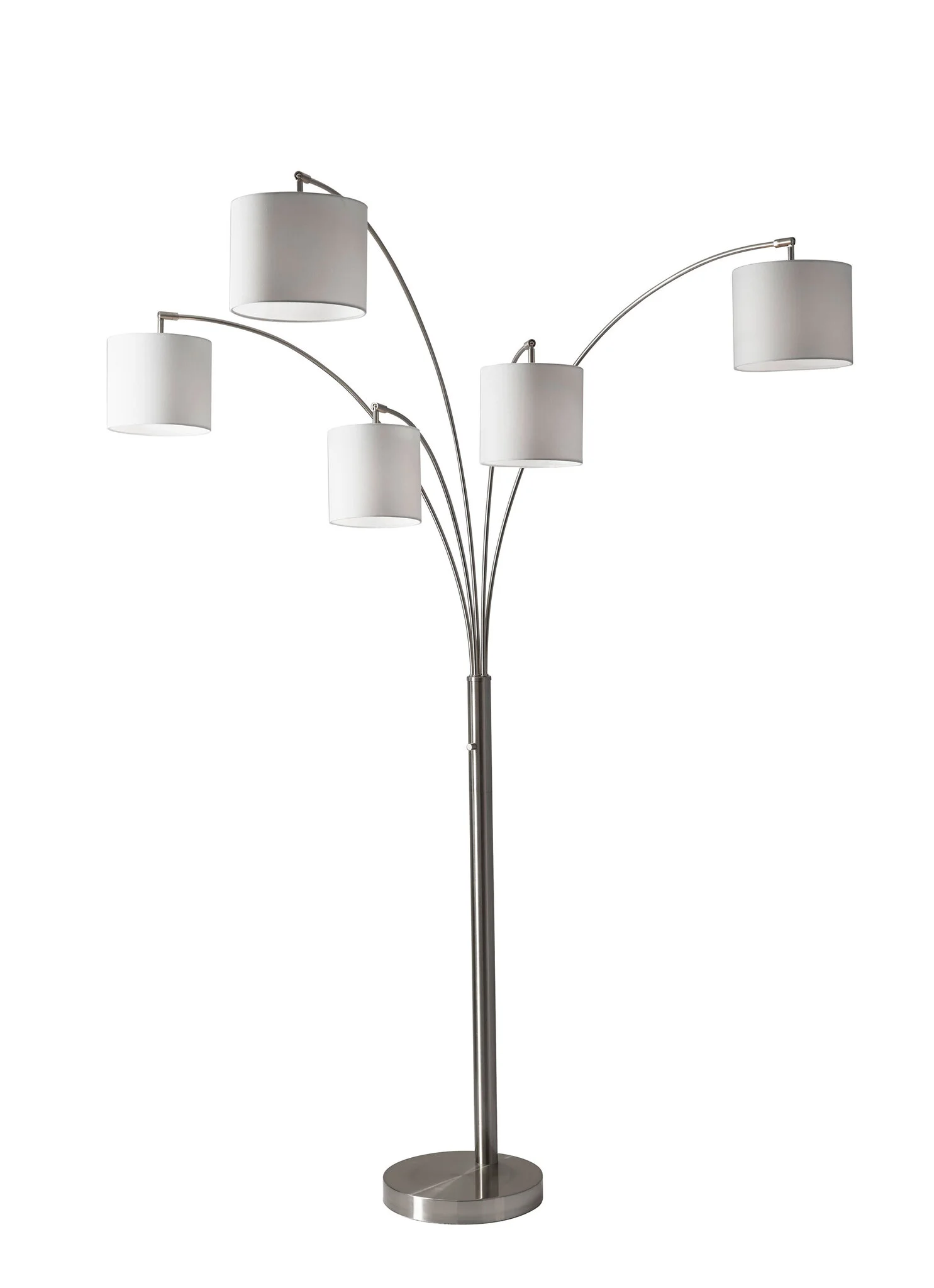 82" Steel Five Light Tree Floor Lamp With White Solid Color Drum Shade-372708-1