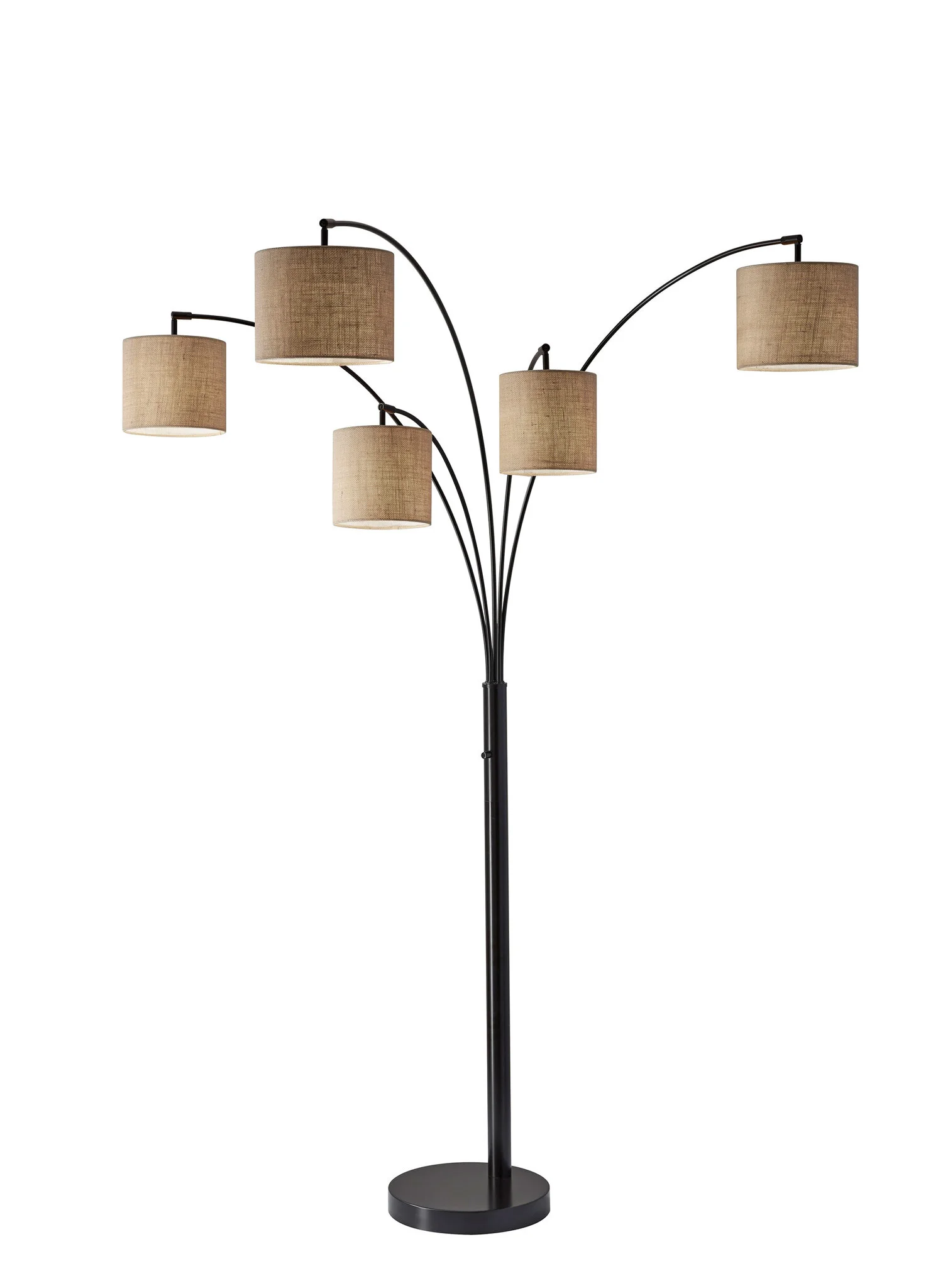 82" Black Five Light Tree Floor Lamp With Beige Solid Color Drum Shade-372709-1
