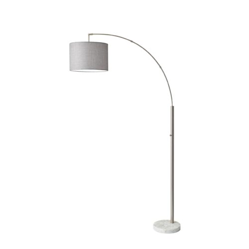 Reading Nook Floor Lamp Brushed Steel Arc Arm Adjustable Grey Fabric Shade-372711-1
