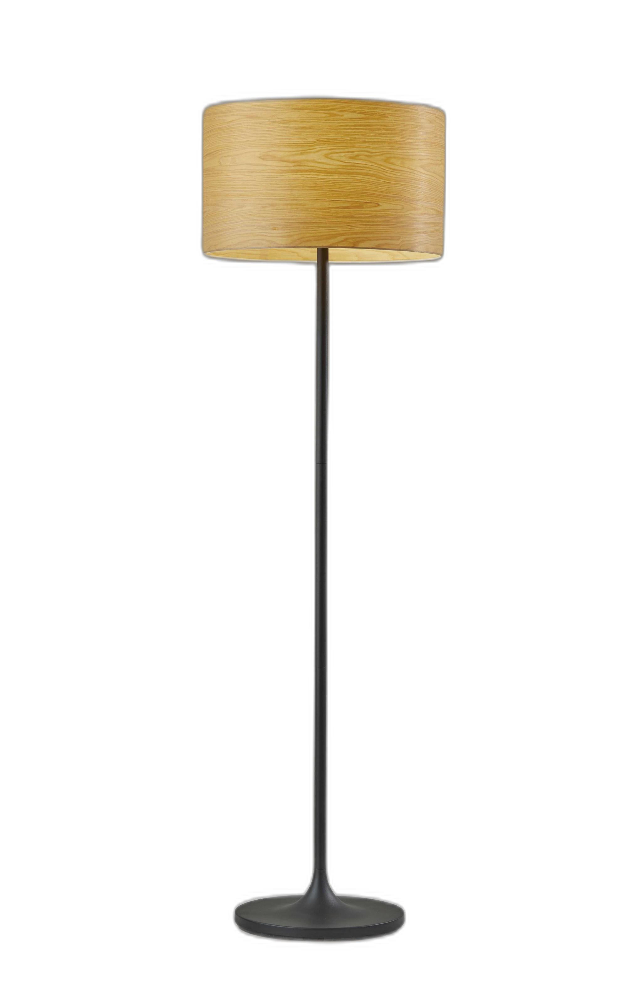60" Brown And Black Floor Lamp With Brown Veneer Drum Shade-372792-1