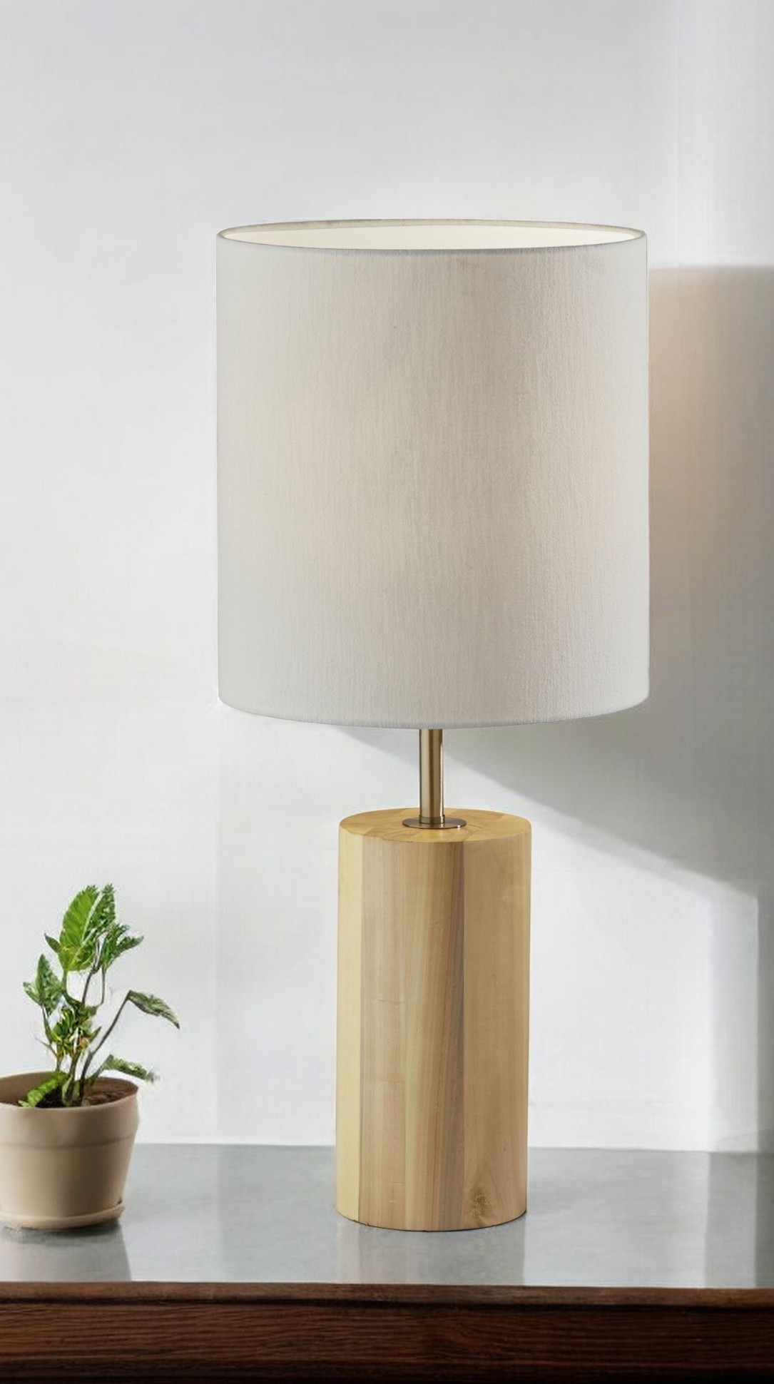 Natural Wood Circular Block Table Lamp-372829-1