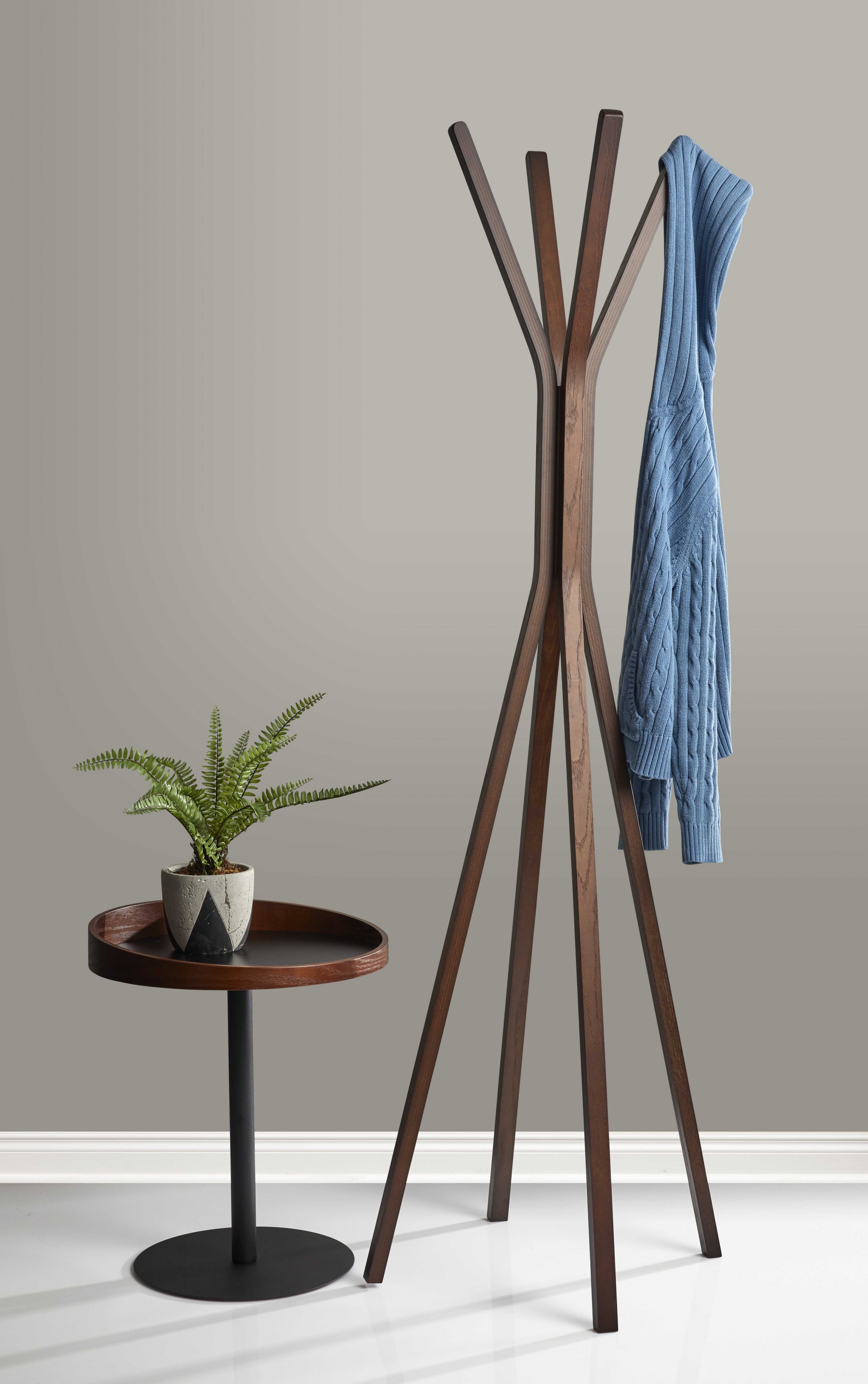 16.5" X 16.5" X 68.25" Walnut Coat Rack