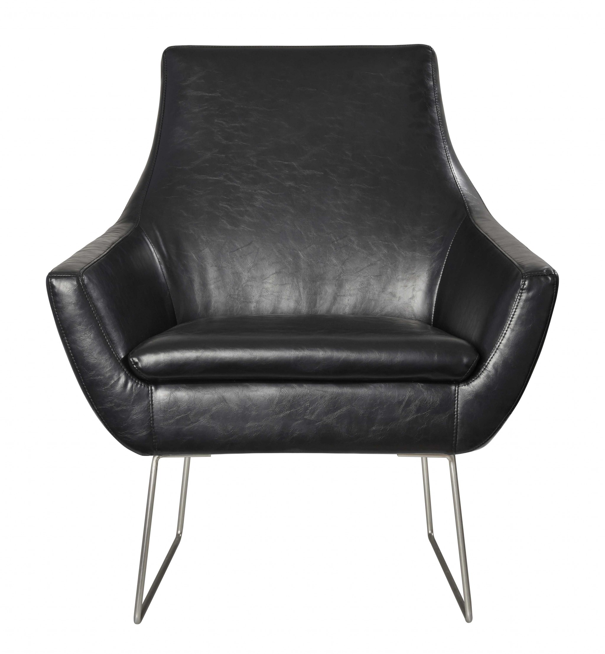 Distressed Black Faux Leather Armchair-372982-1