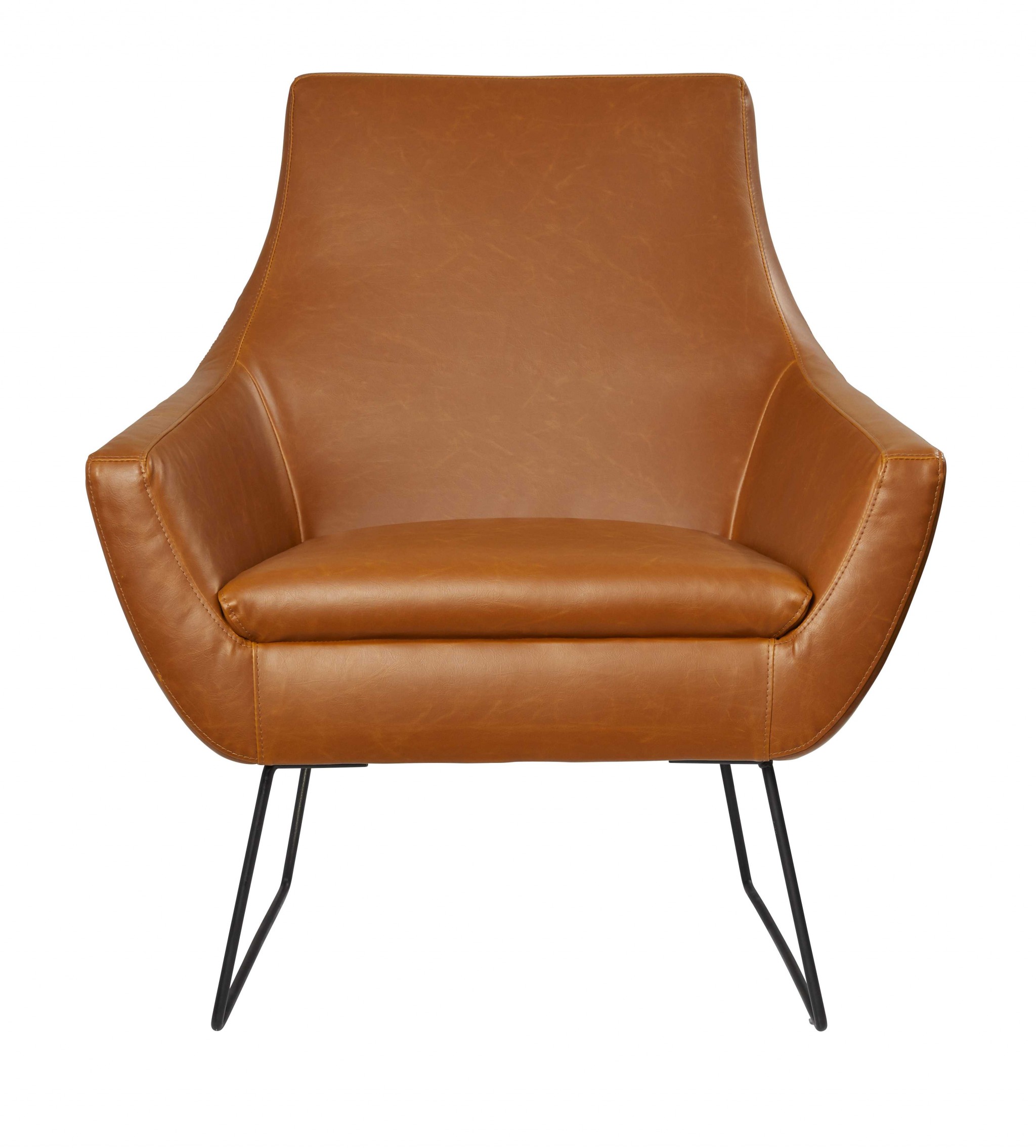 Retro Mod Distressed Camel Faux Leather Arm Chair-372983-1