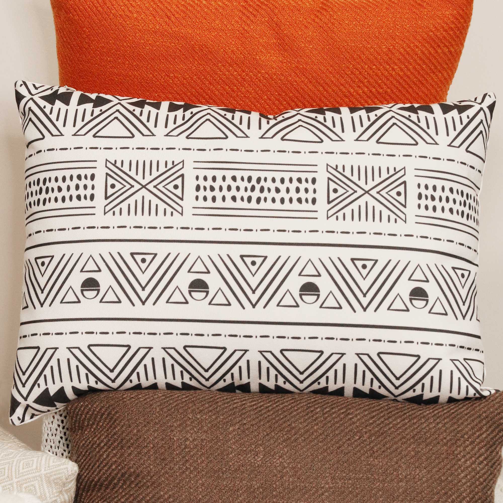 Black And White Tribal Design Rectangular Lumbar Pillow