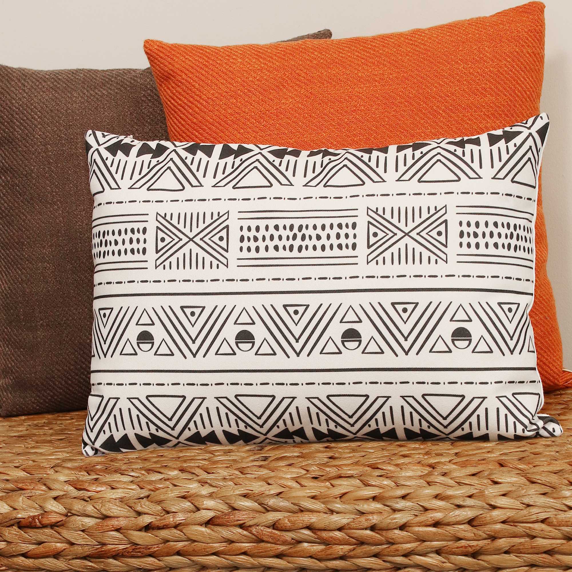 Black And White Tribal Design Rectangular Lumbar Pillow