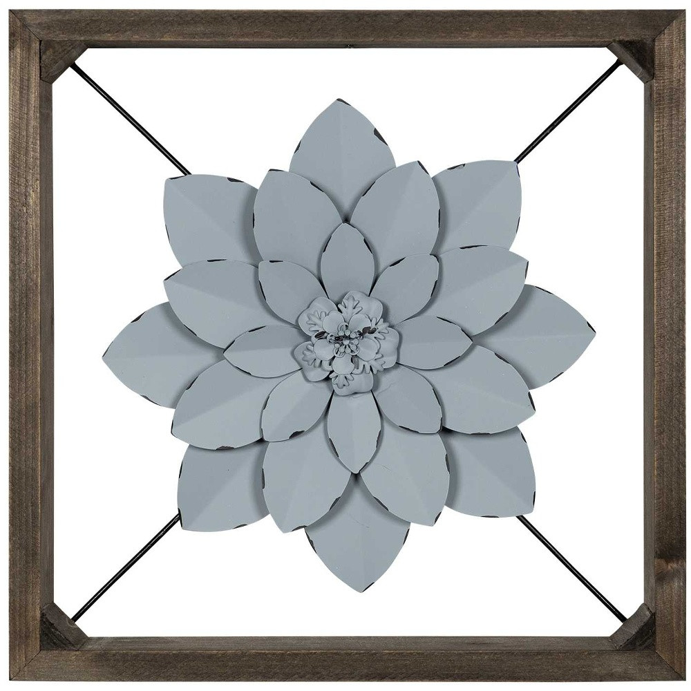 Blue Metal & Wood Framed Wall Flower