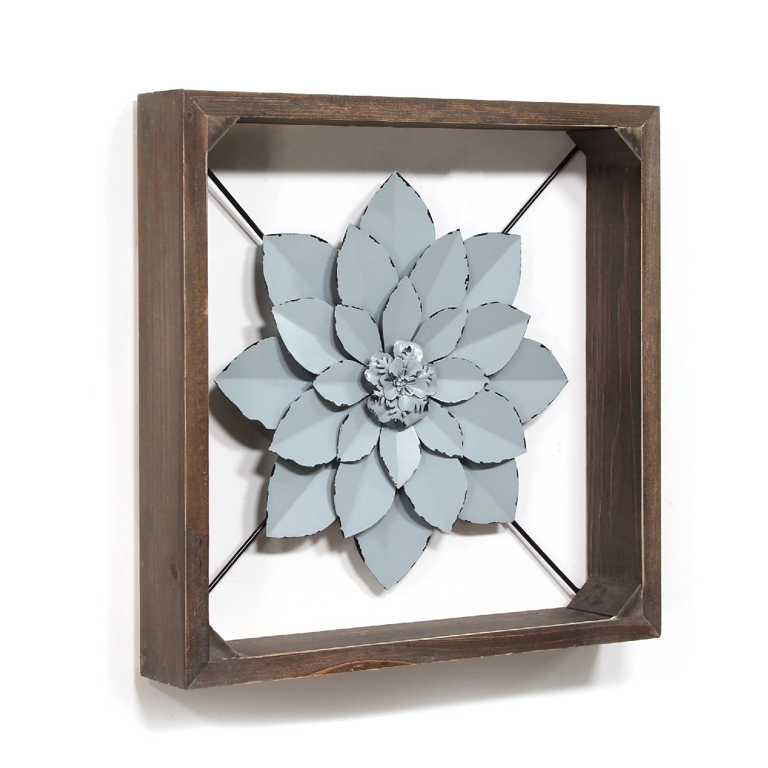 Blue Metal & Wood Framed Wall Flower