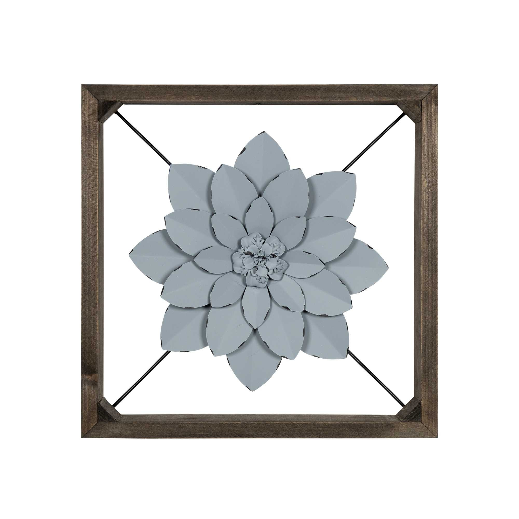 Blue Metal & Wood Framed Wall Flower