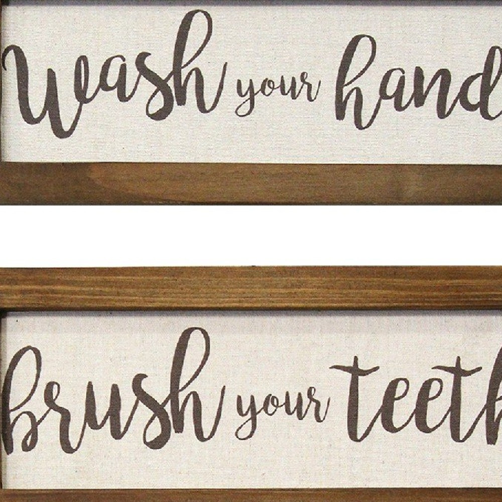 Set of 3 Linen Bathroom Rules Wood Framed Wall Art