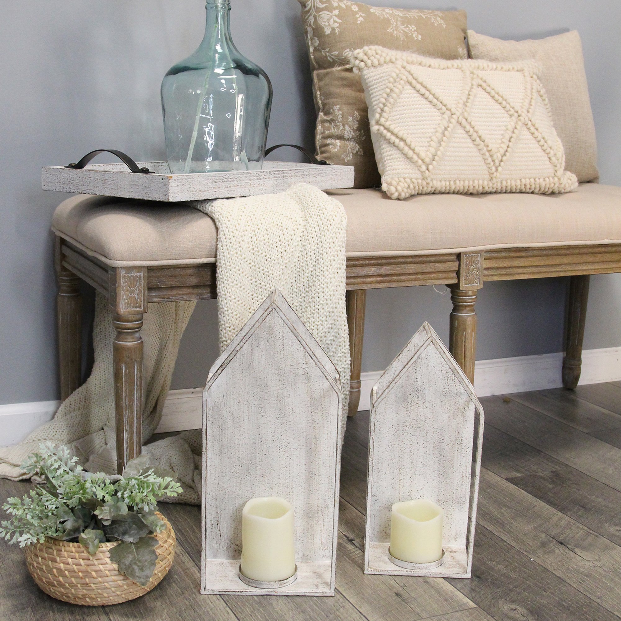 S/2 Farmhouse Style Distressed Metal Candleholders