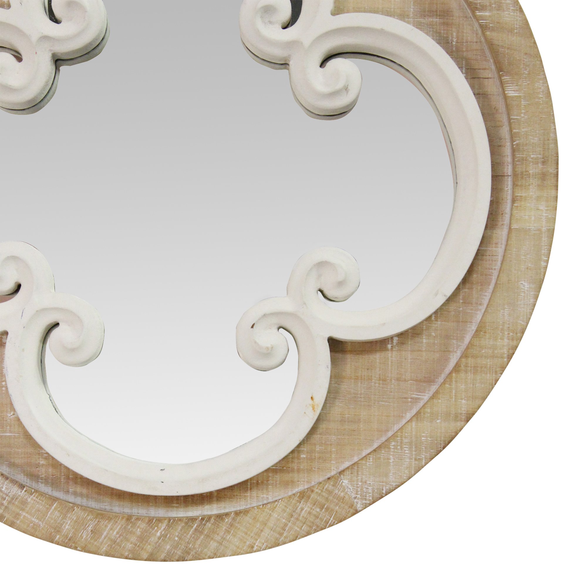 Coastal Whitewash Scrollwork Wood Wall Mirror