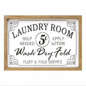 Vintage Style Laundry Room Glass and Wood Framed Wall Art