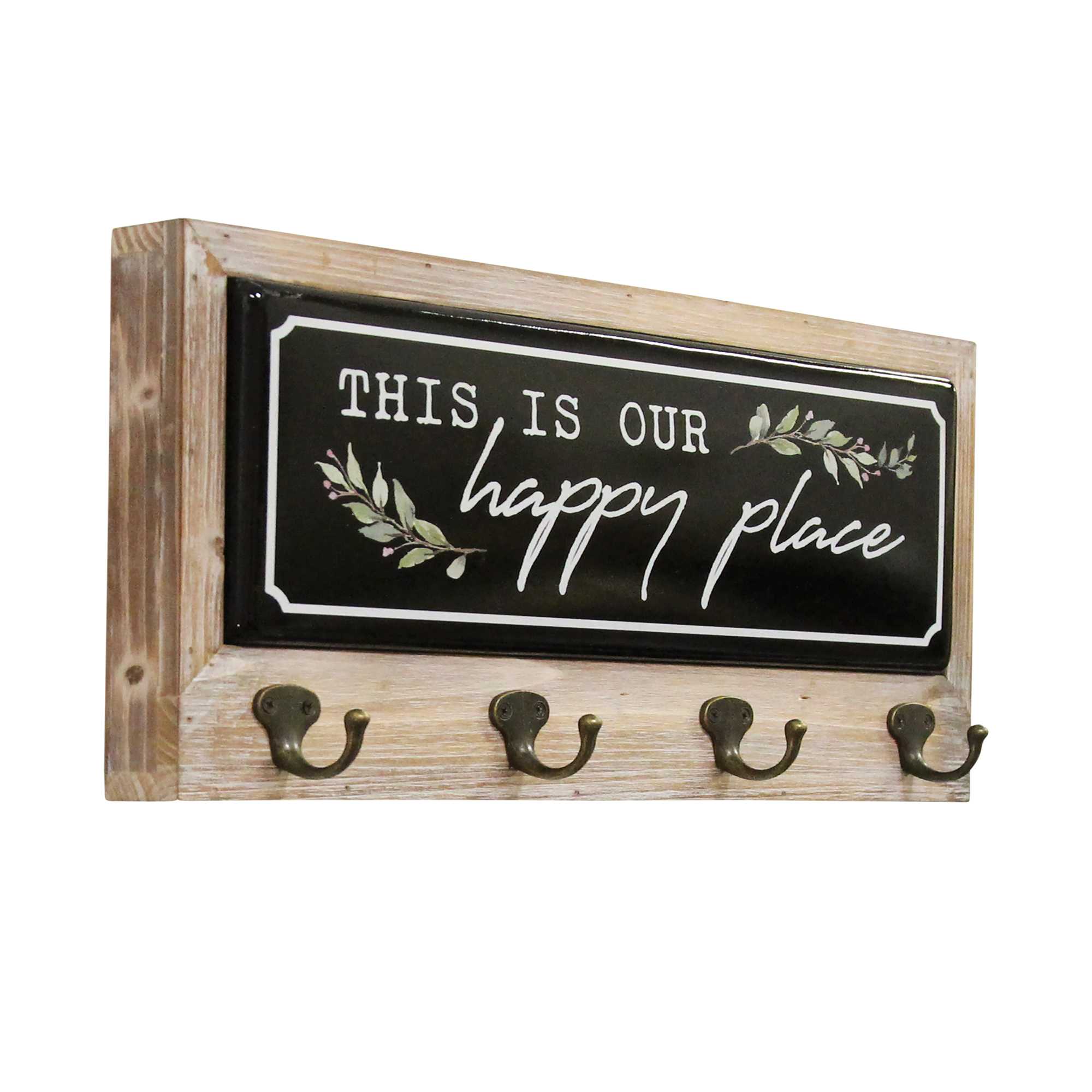 This is Our Happy Place Wood and Metal Coat Rack
