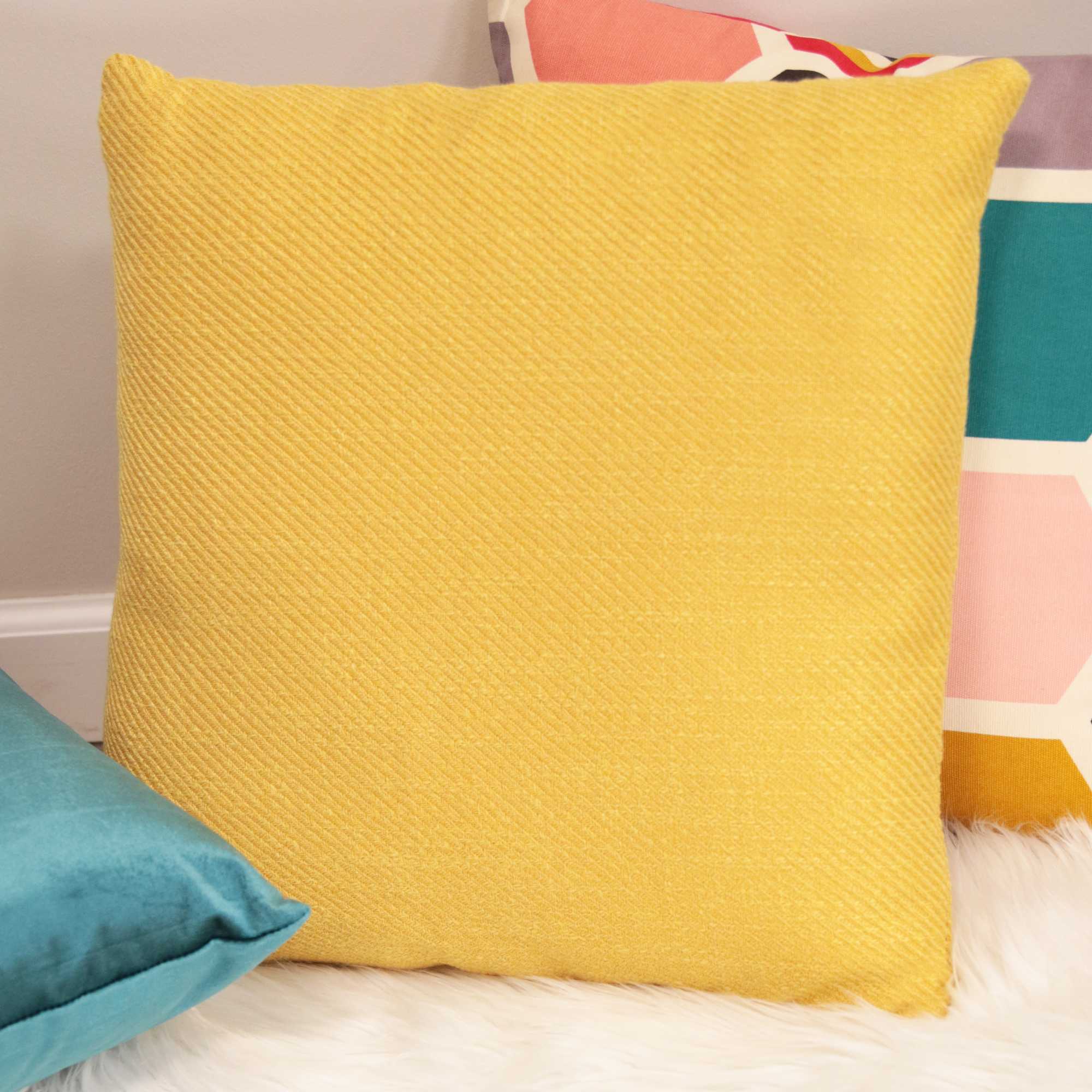 Mustard Yellow Tweed Textured Velvet Square Pillow