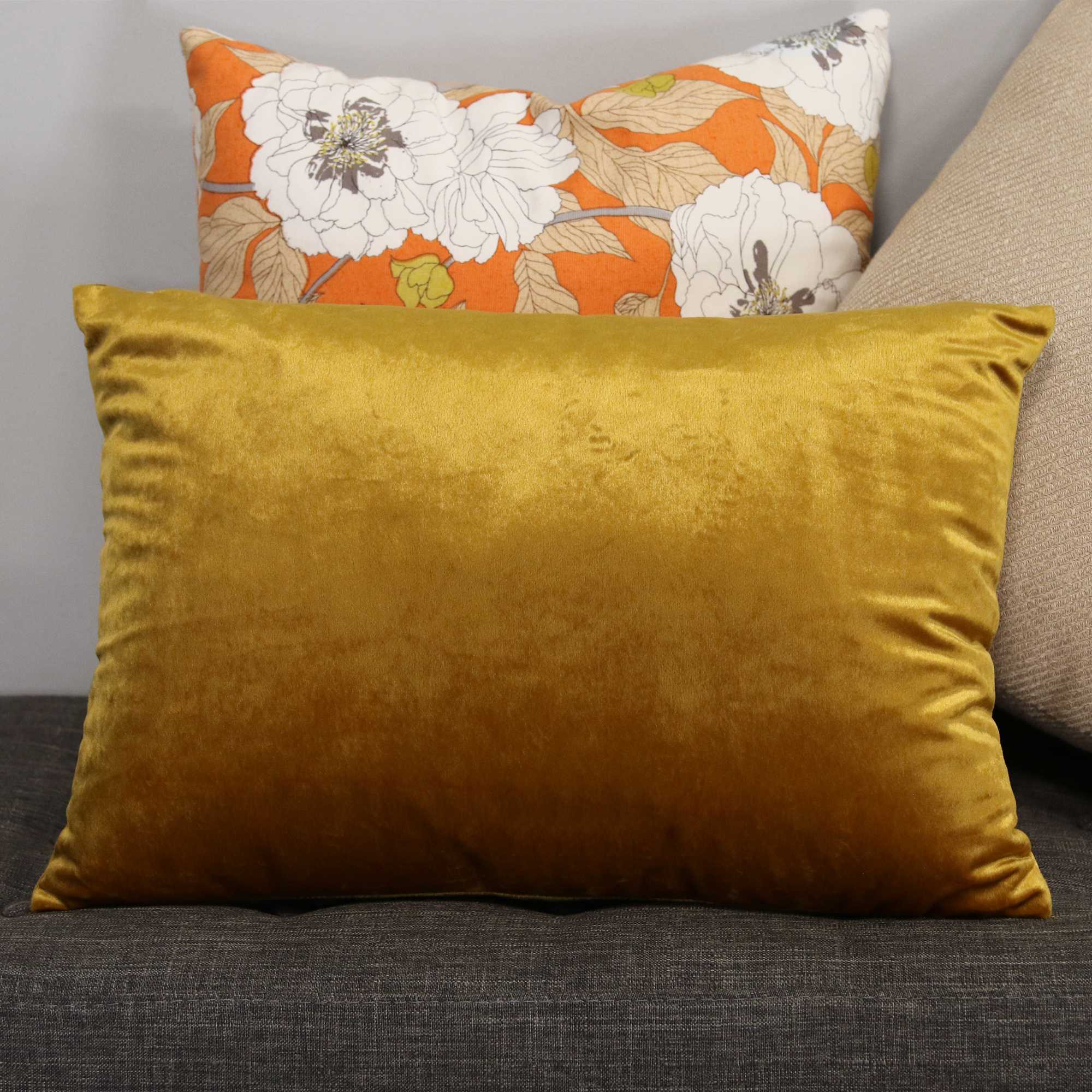 Gold Velvet Rectangular Lumbar Pillow