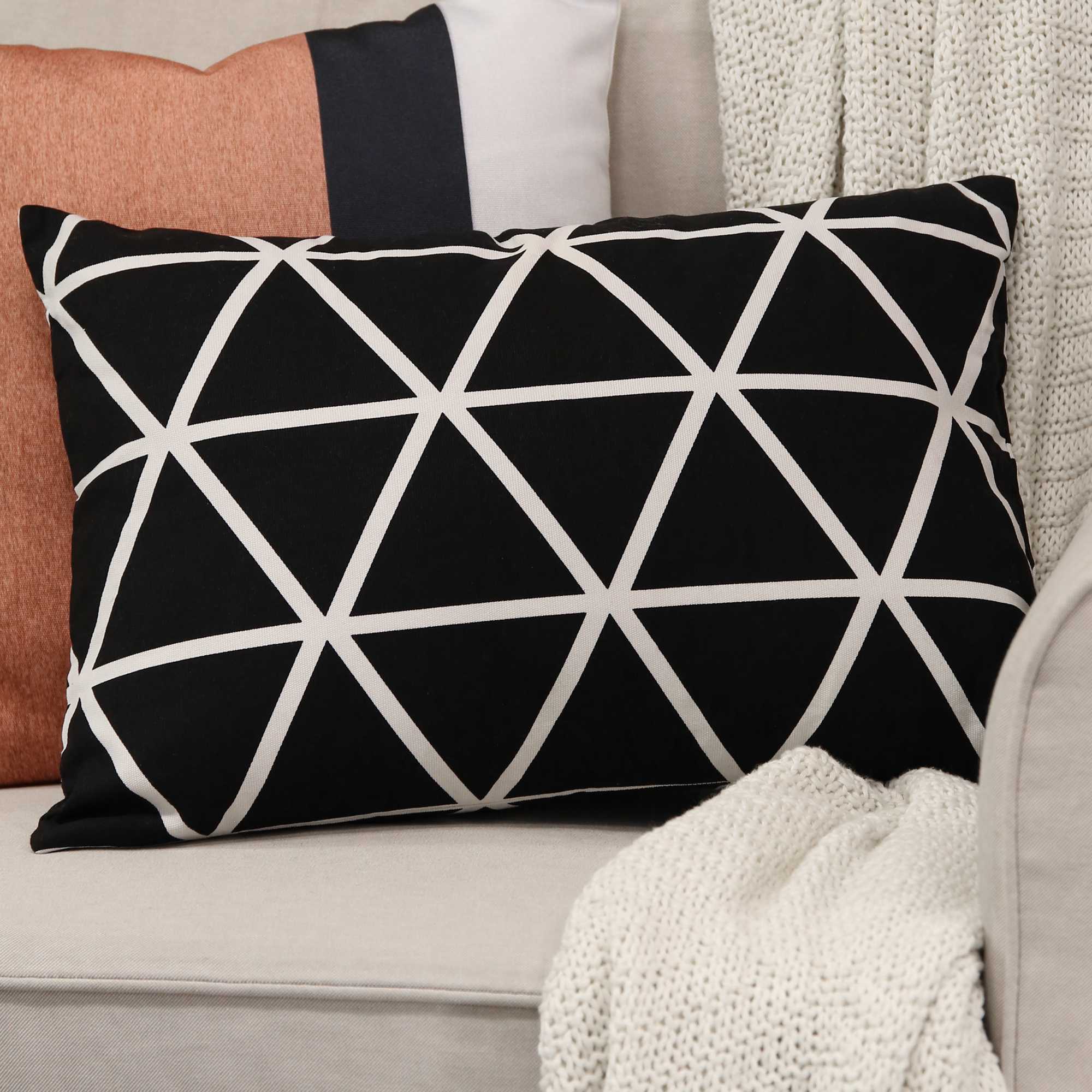 Black & White Geometric Design Lumbar Pillow