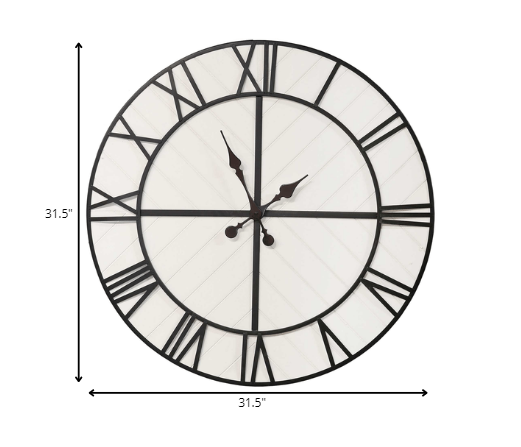 31.5 White Wood And Black Metal Wall Clock
