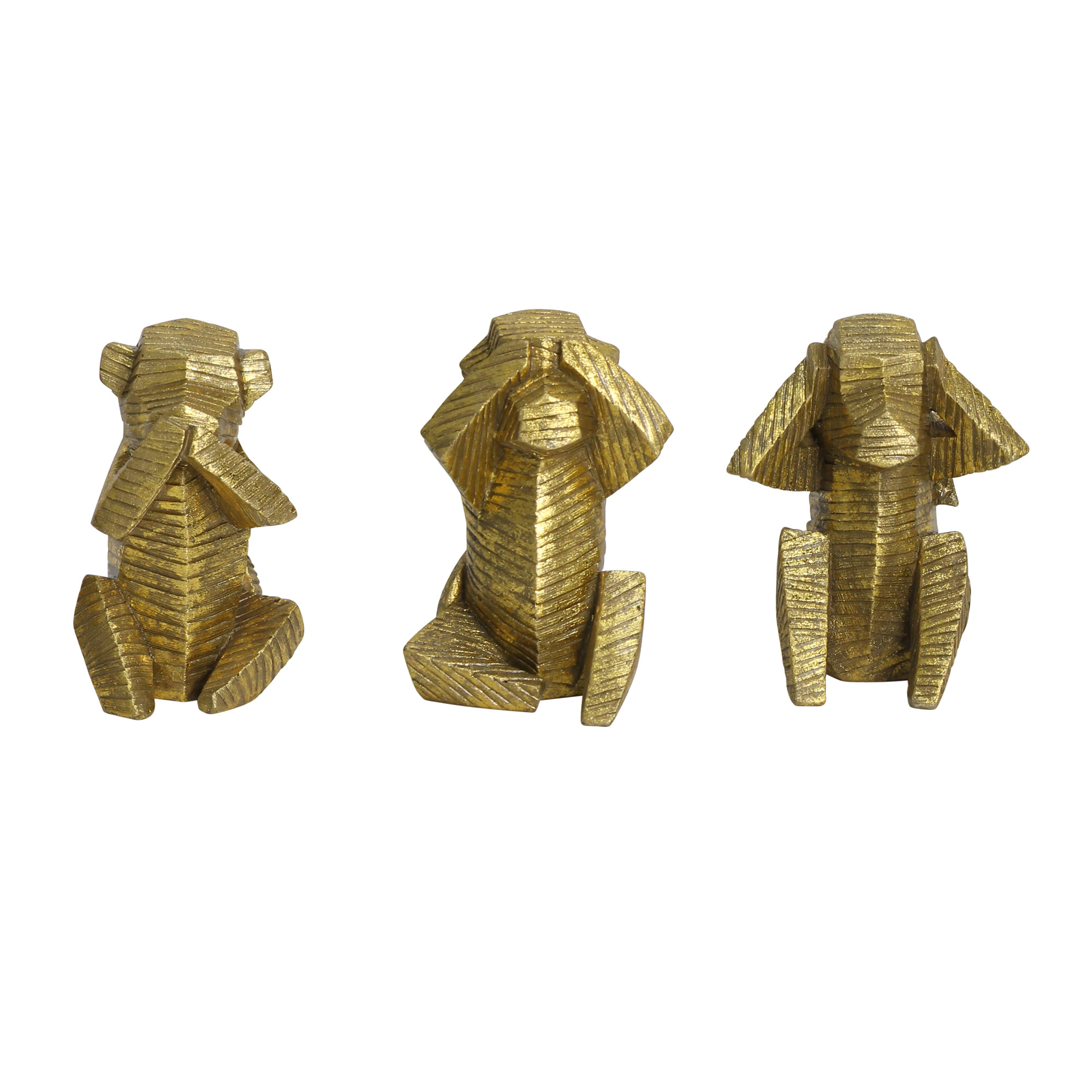 S/3 Gold Distressed Wise Monkey Sculptures