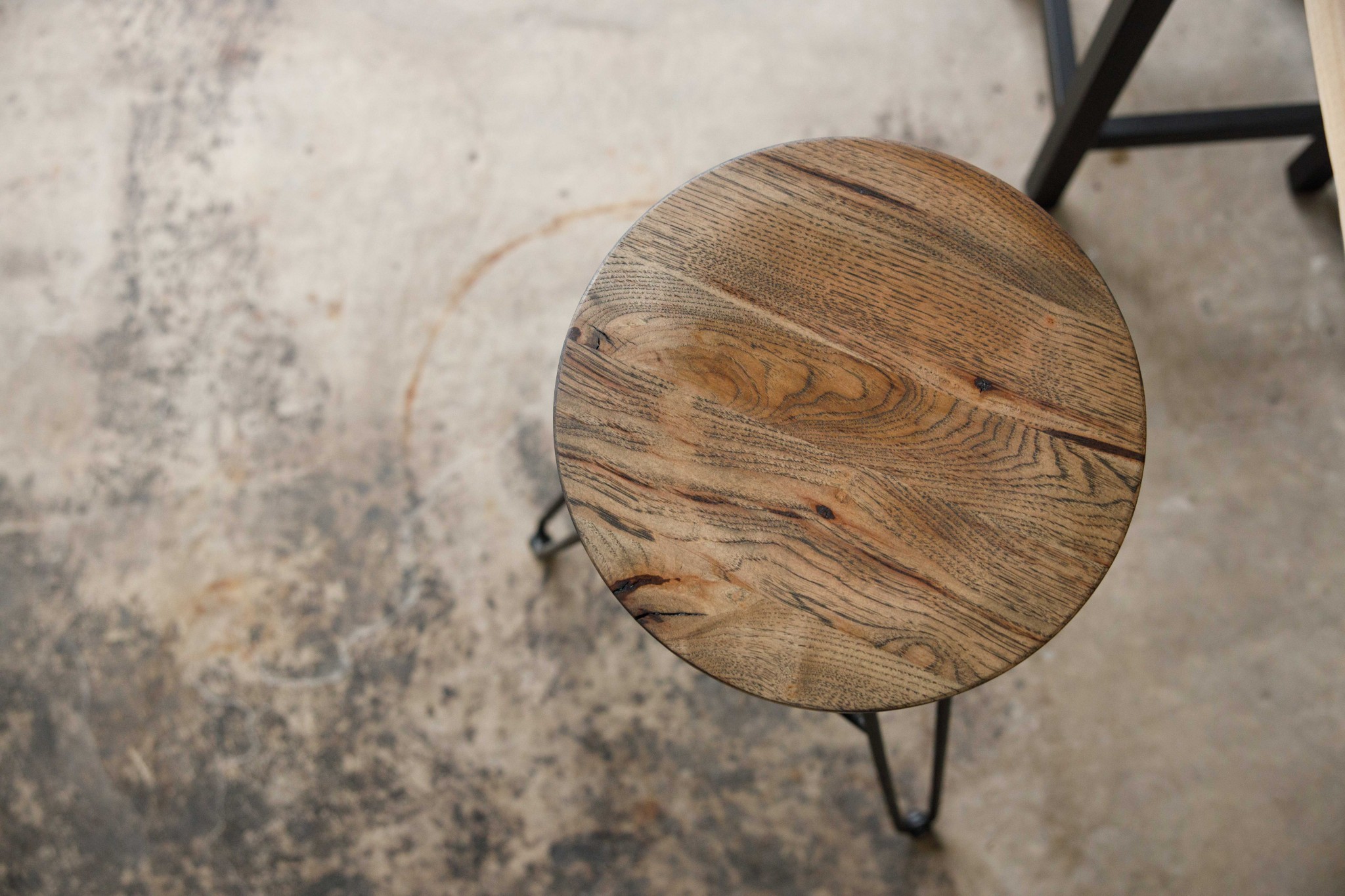 30" Round Charcoal Brown Ash Wood And Steel Bar Stool
