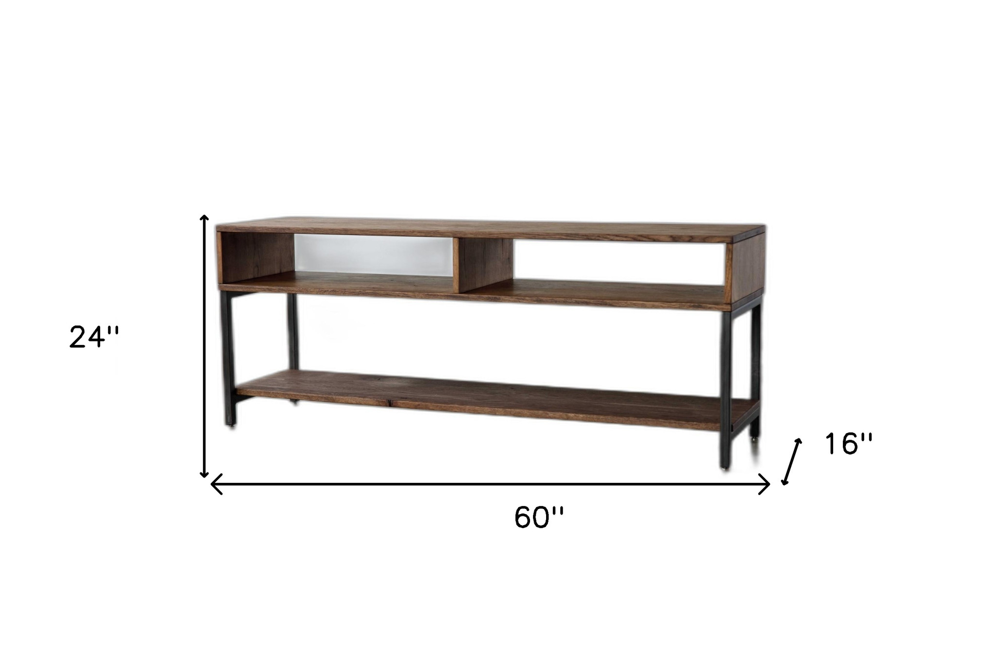 Warm Dark Finish Maple And Steel TV Stand and Media Center