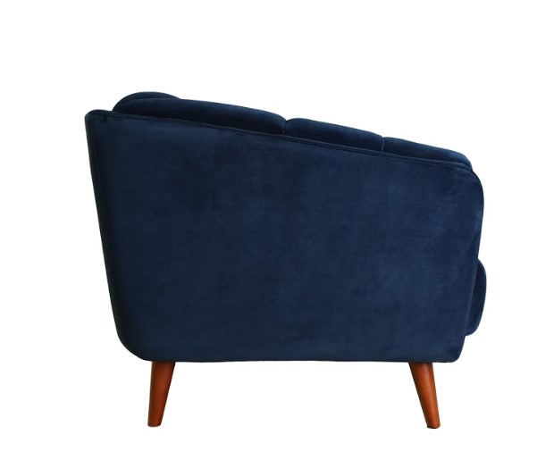 Blue Velvet Finish Blake Chair with Solid Wood Walnut Fluted Legs
