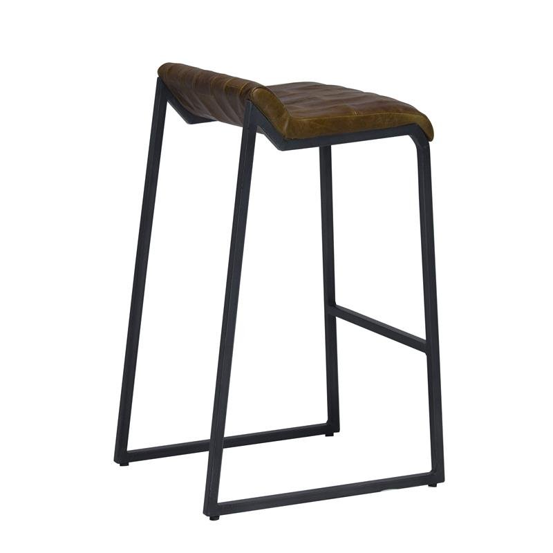 17" X 20.5" X 27" Brown And Black Iron Leather Counter Stool