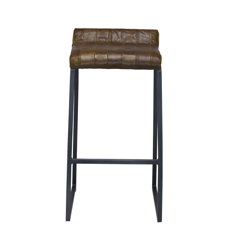 17" X 20.5" X 27" Brown And Black Iron Leather Counter Stool