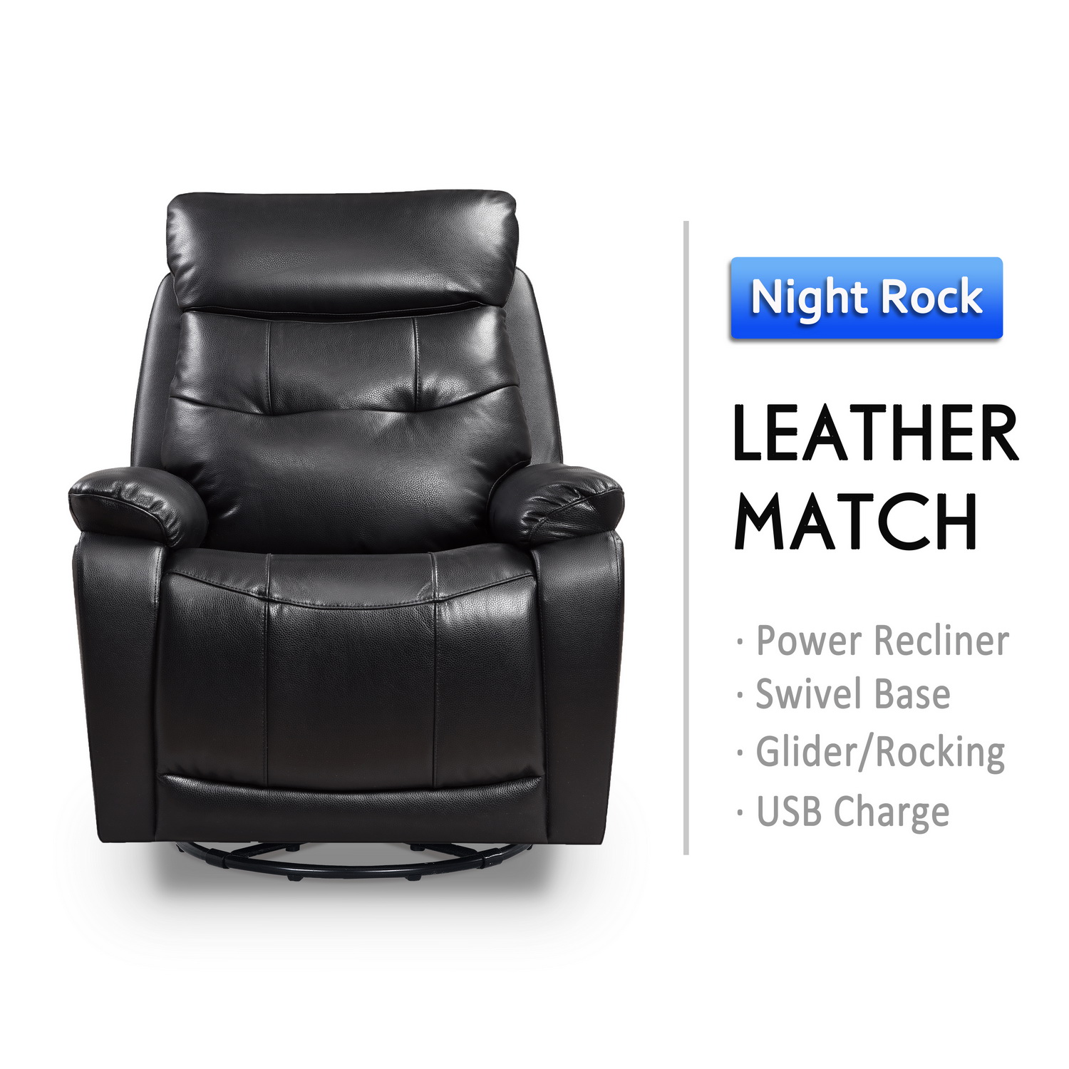 33.46" X 38.18" X 39.8" Black Leather PVC Glider & Swivel Power Recliner with USB port