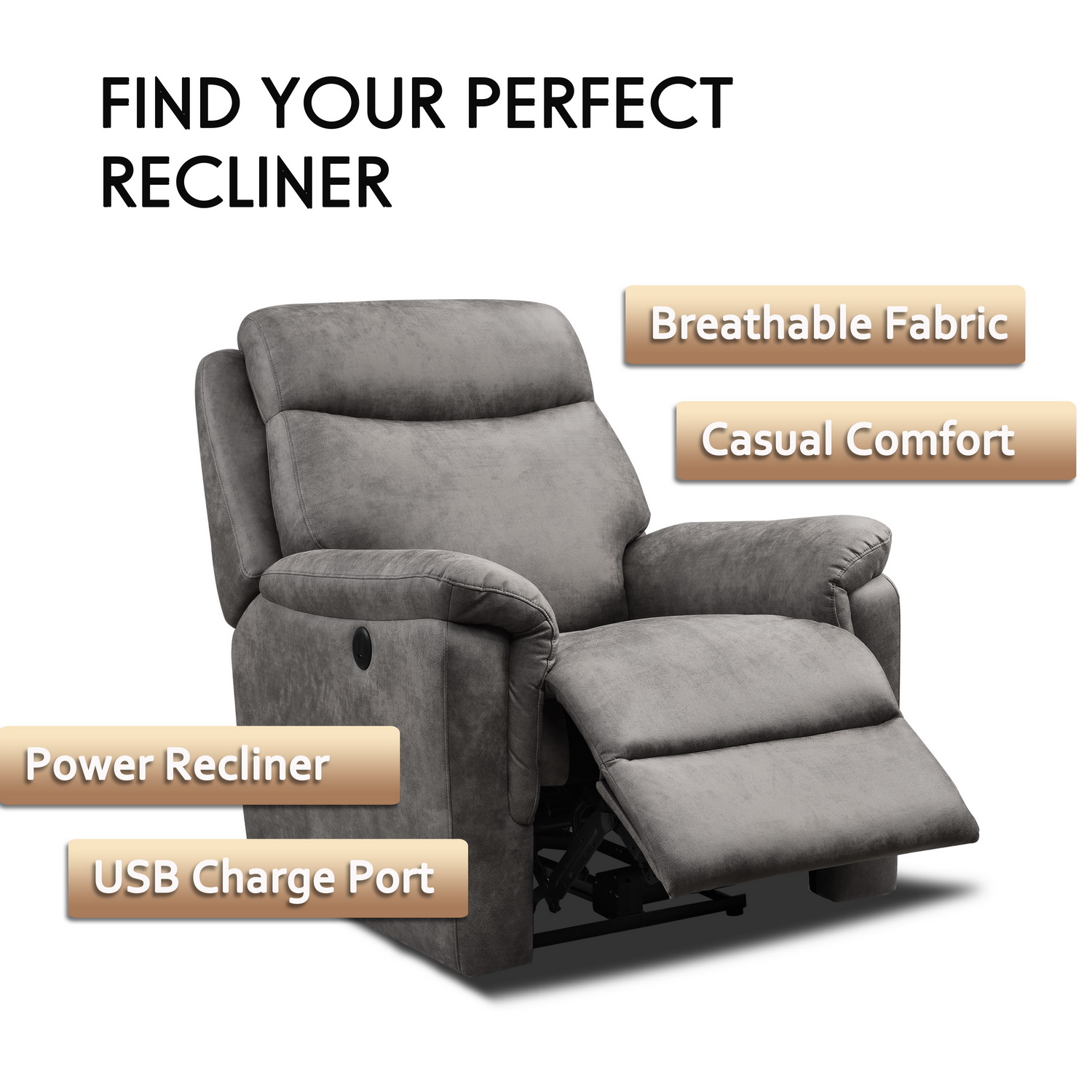 36.2" X 39.37" X 41.7" Brown Air Leather - Power Recliner with USB port