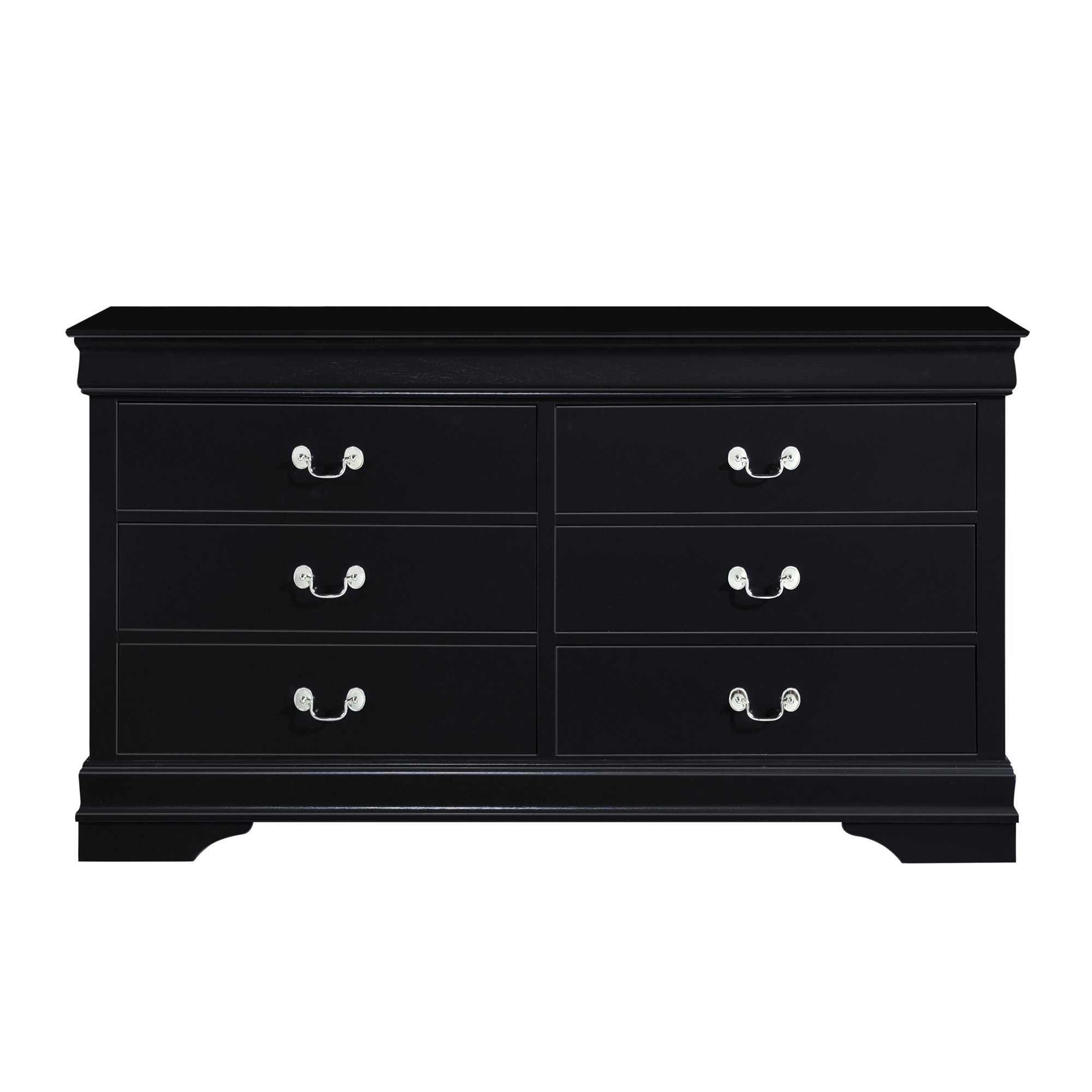 57" Black Solid Wood Six Drawer Double Dresser-374205-1
