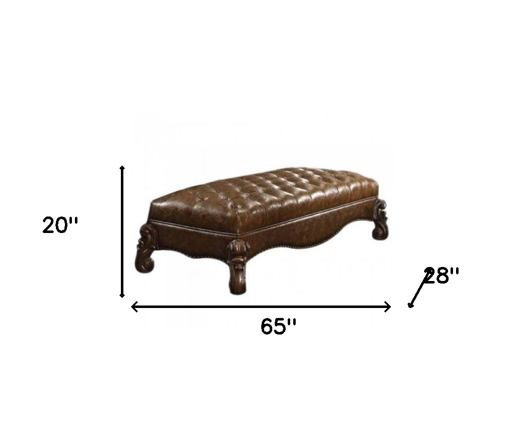 65" brown upholstered faux leather bedroom bench