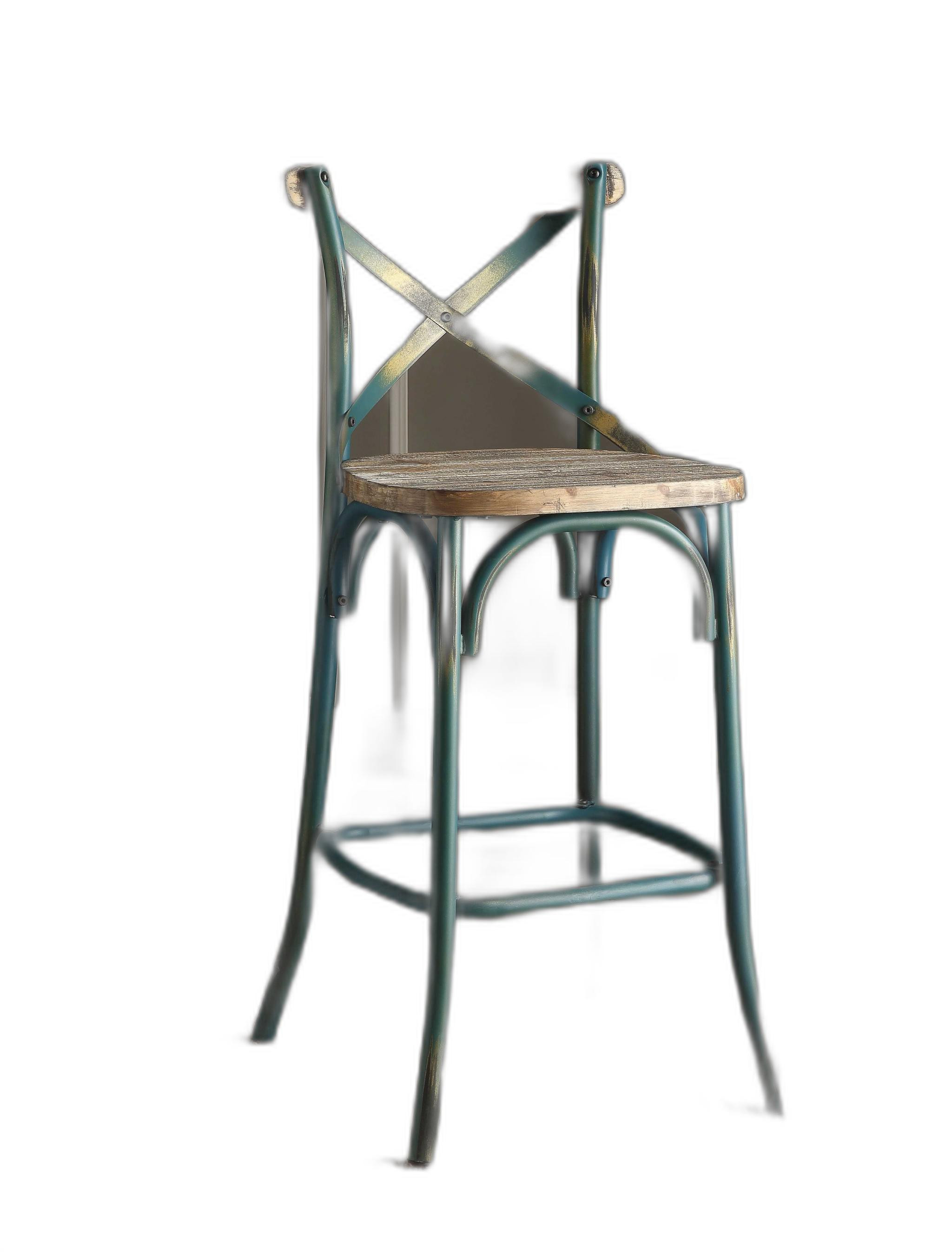 21" Brown And Turquoise Iron Bar Chair-374253-1