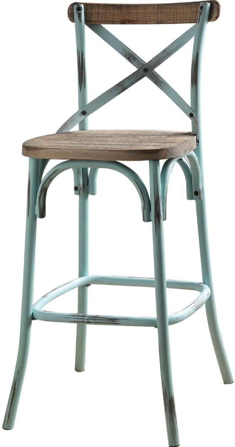 21" Brown And Sky Blue Iron Bar Chair-374263-1