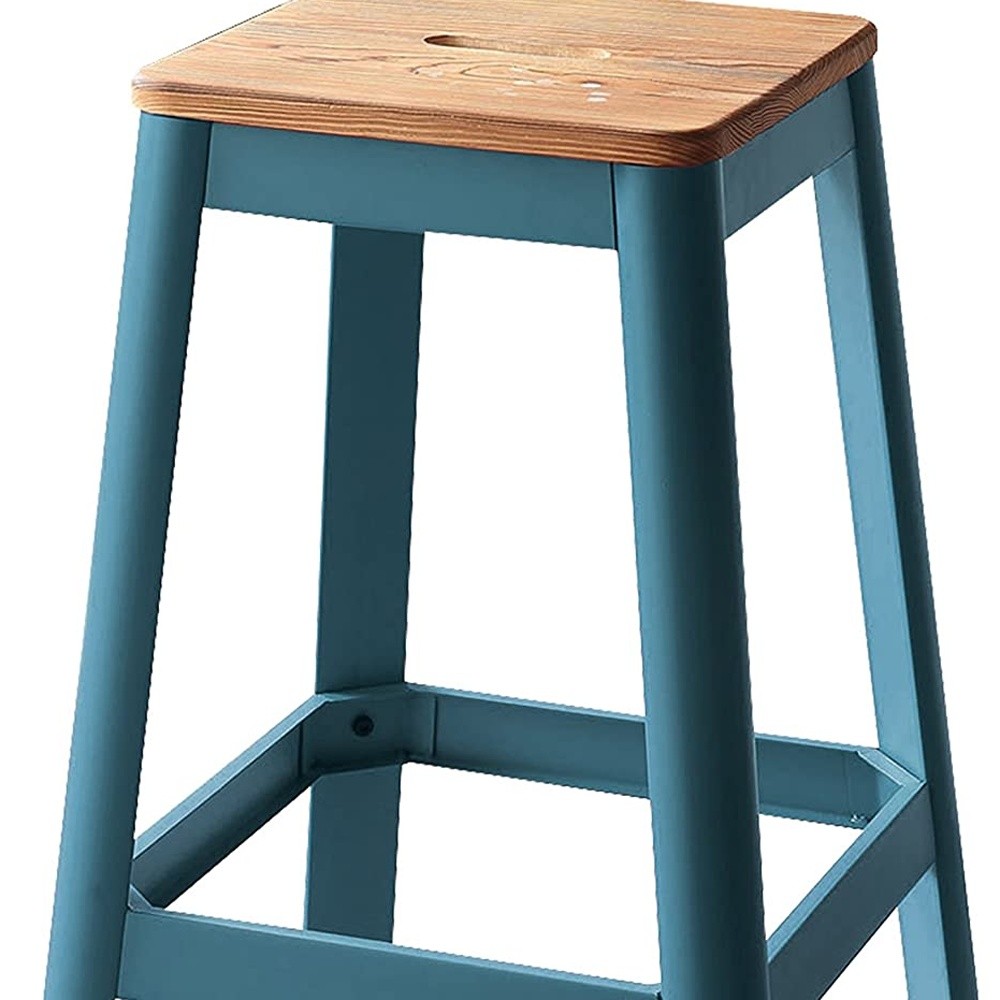 18" X 18" X 30" Natural & Teal Wood Bar Stool (1Pc)