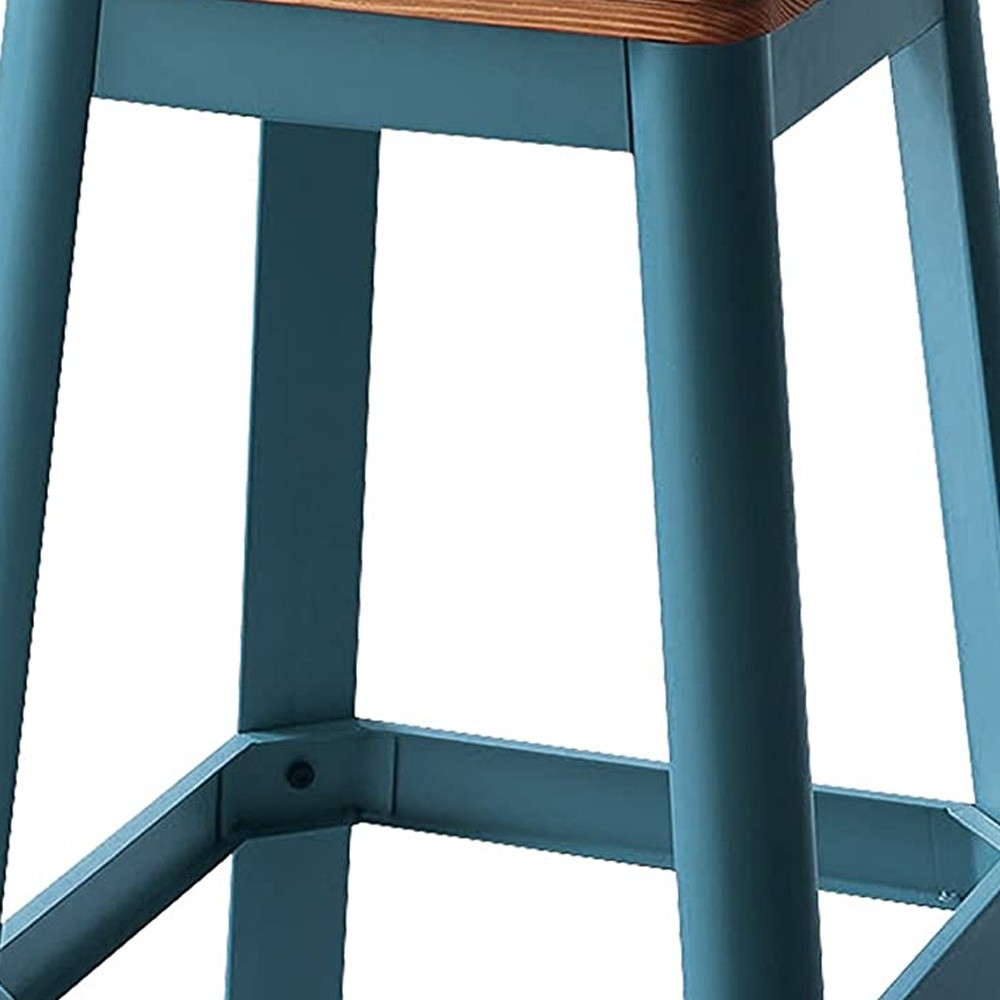 18" X 18" X 30" Natural & Teal Wood Bar Stool (1Pc)