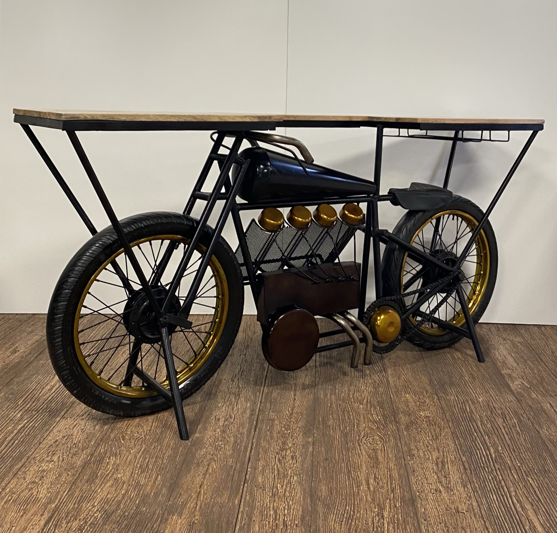 17" X 71" X 35" Black Motorcycle Wine Bar