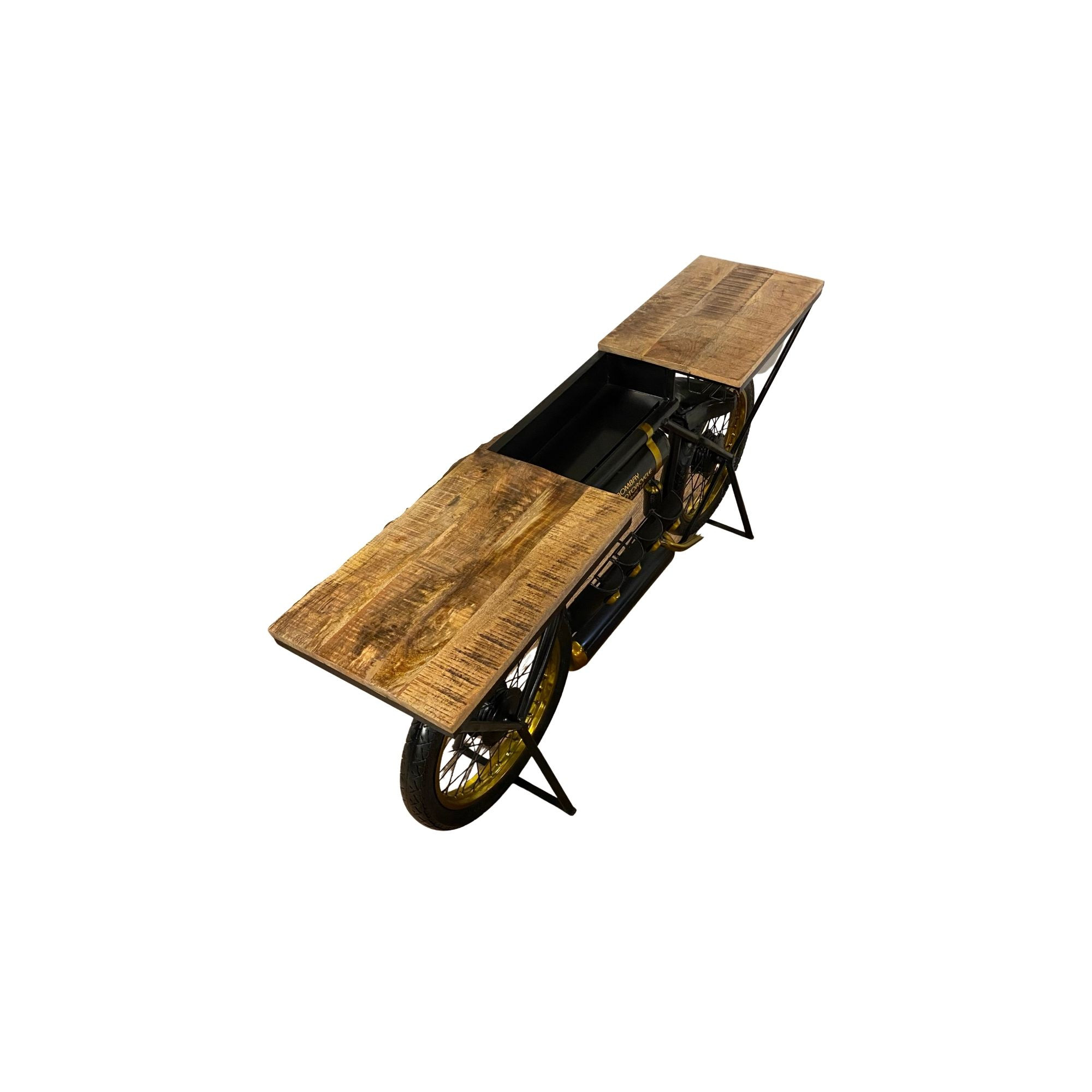 16" X 71.5" X 32.5" Black and Gold Bombay Motorcycle Bar