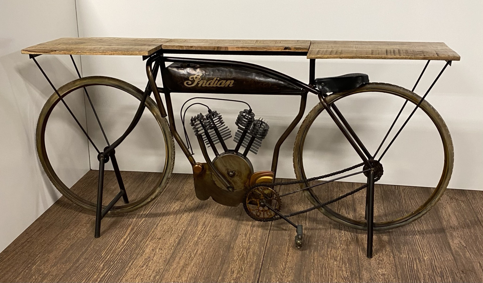 14" X 76" X 34" Silver Antique Bike Table