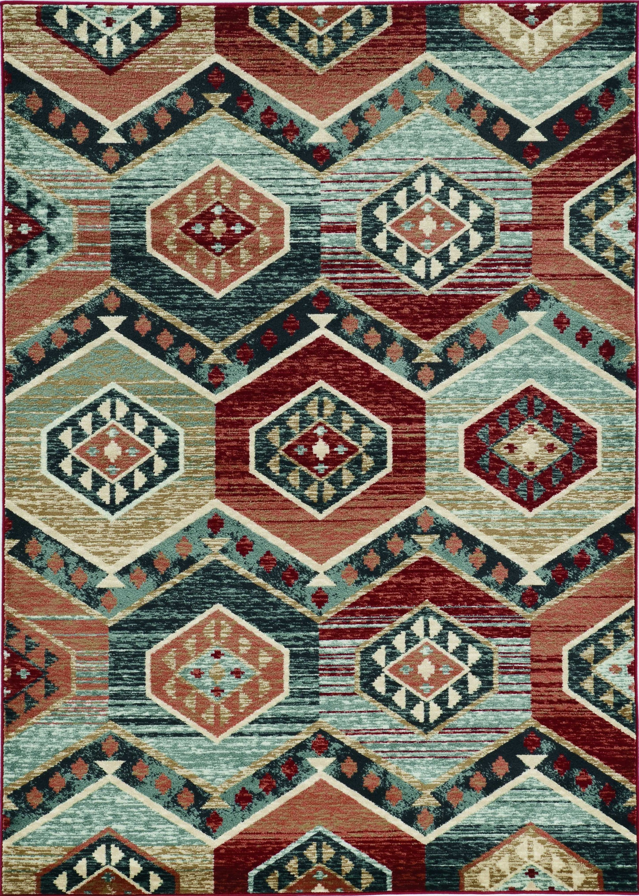 3" X 5" Red Machine Woven Honeycomb Lodge Indoor Area Rug