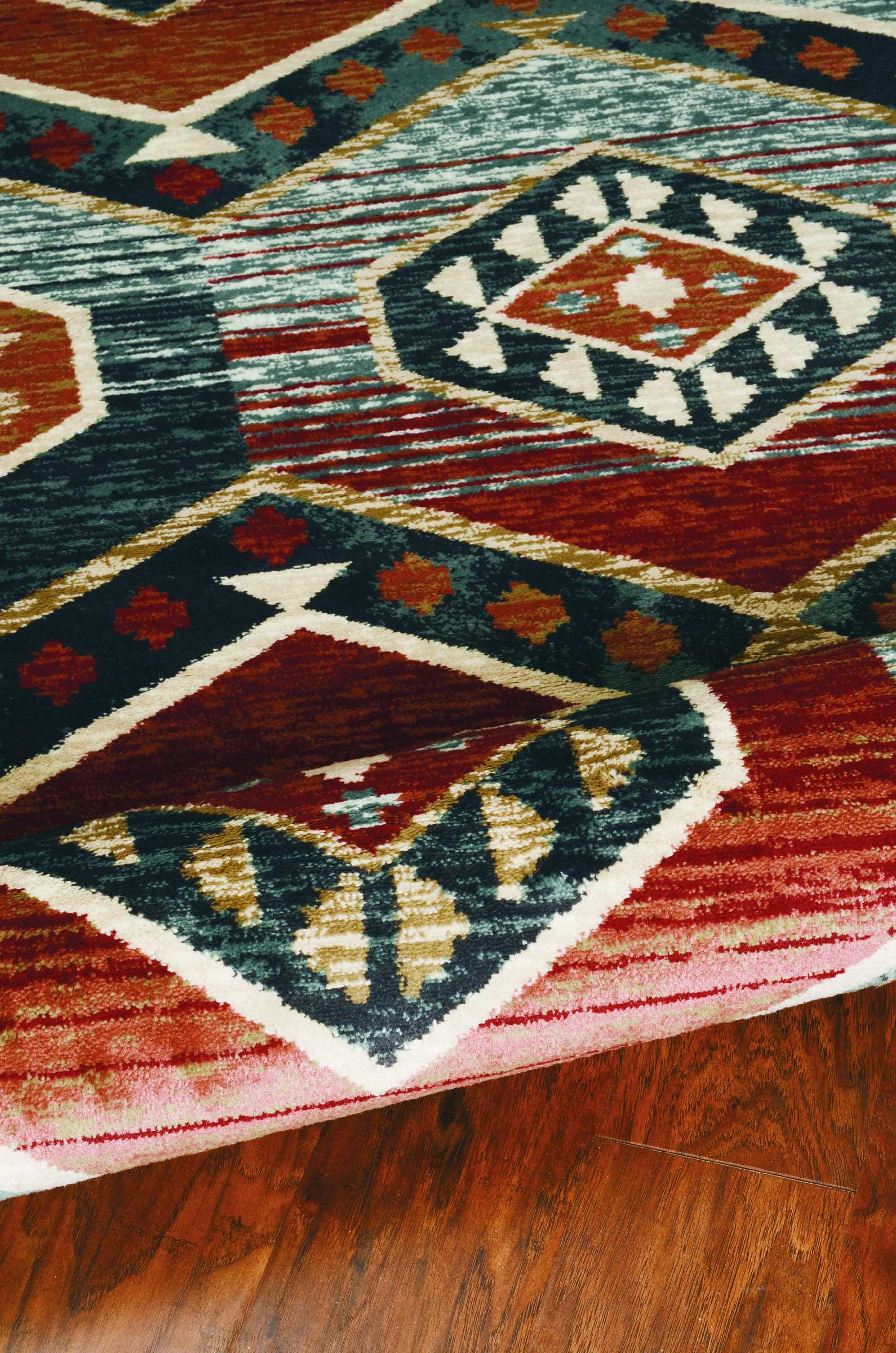 3" X 5" Red Machine Woven Honeycomb Lodge Indoor Area Rug