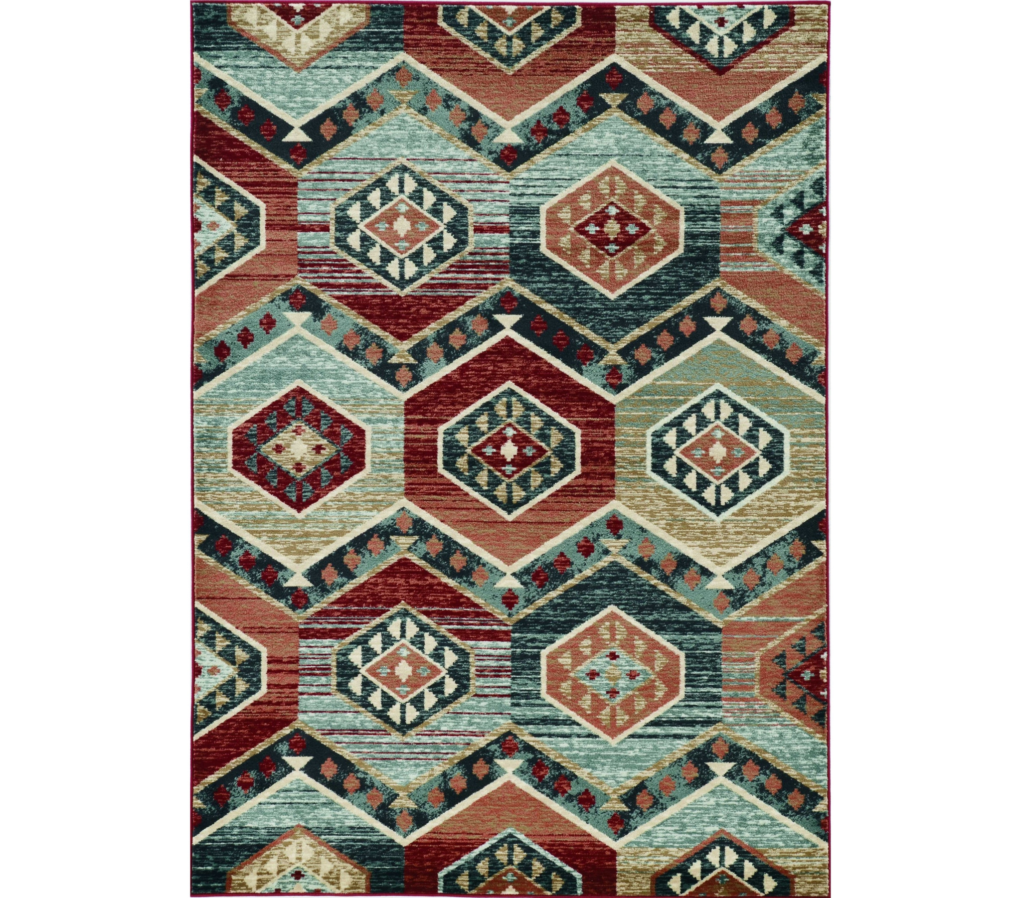3" X 5" Red Machine Woven Honeycomb Lodge Indoor Area Rug