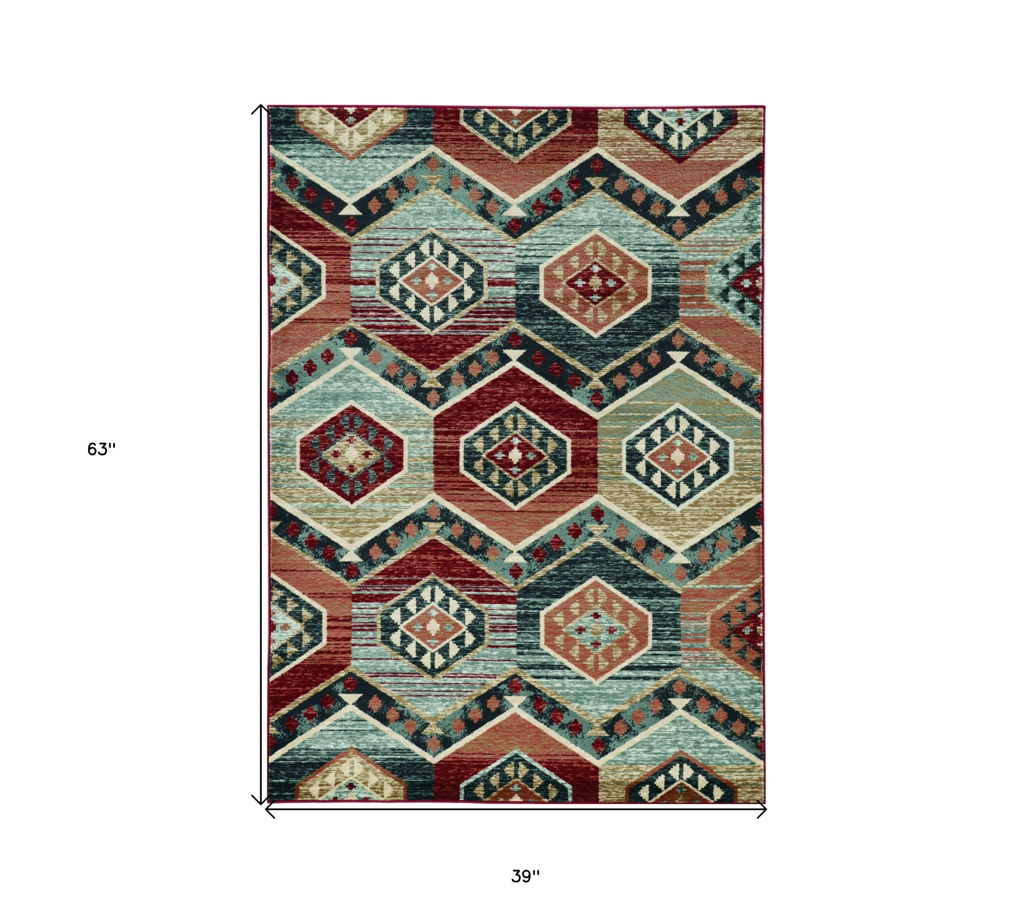 3" X 5" Red Machine Woven Honeycomb Lodge Indoor Area Rug