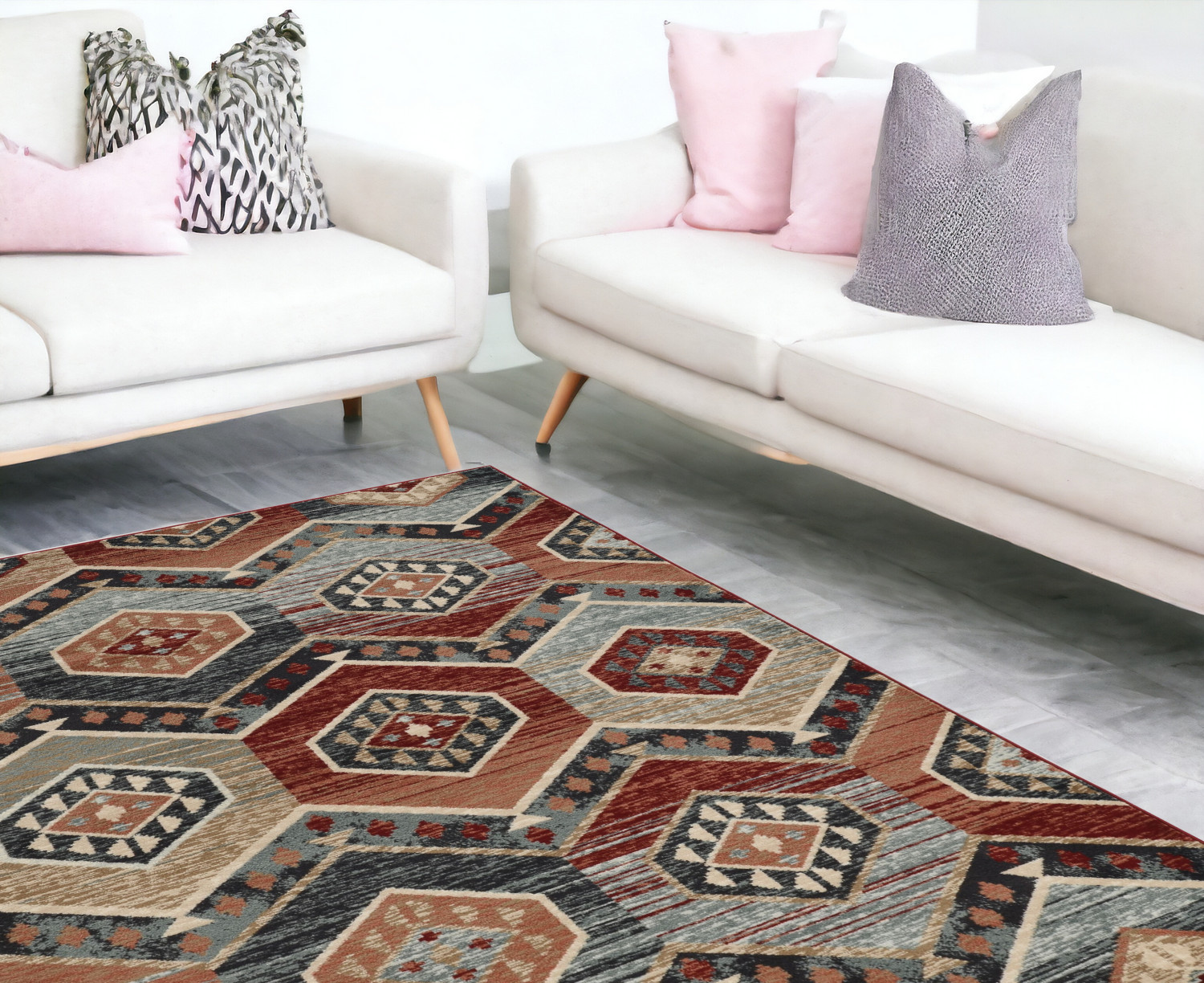 8' X 10' Red Machine Woven Honeycomb Lodge Indoor Area Rug-374403-1