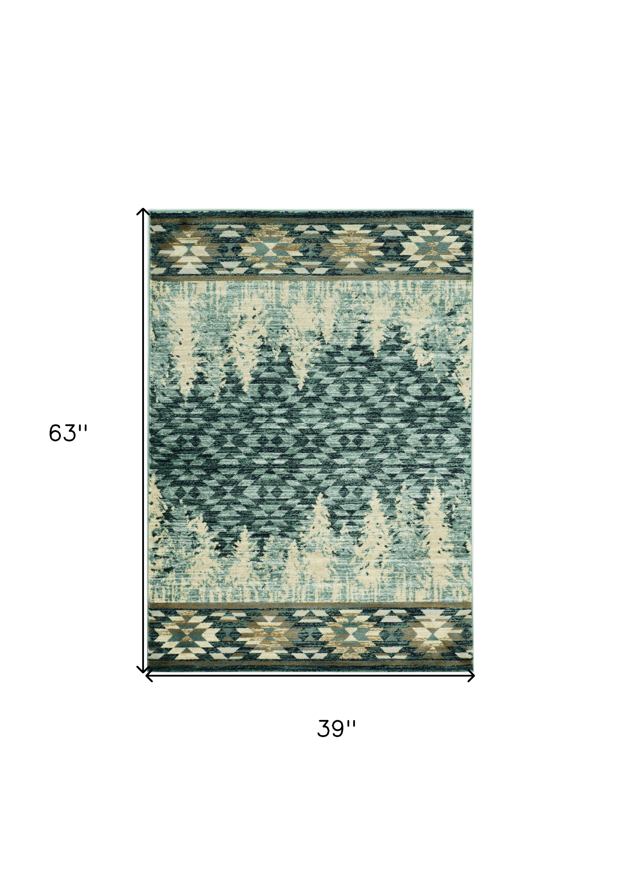 3" X 5" Slate Blue Southwestern Area Rug