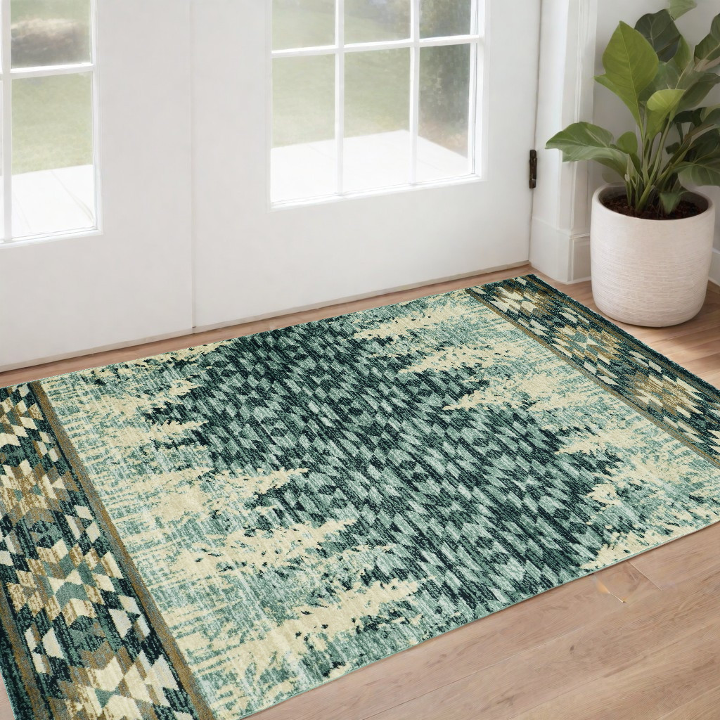 3" X 5" Slate Blue Southwestern Area Rug