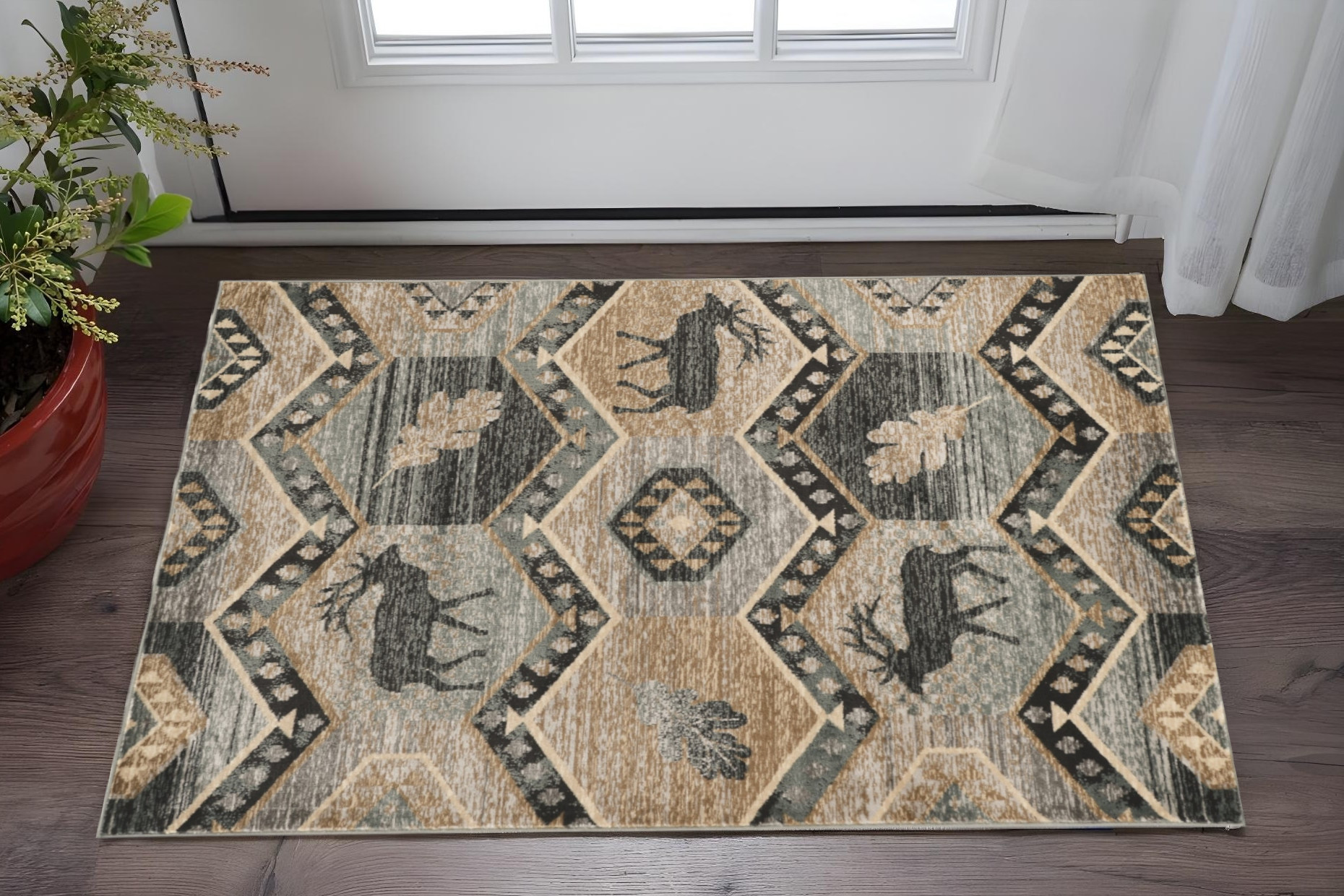 3' X 5' Beige and Ivory Woodland Lodge Area Rug-374421-1
