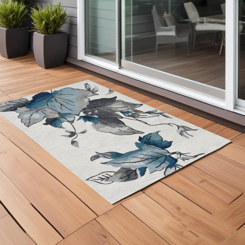 3' X 5' Ivory Floral Indoor Outdoor Area Rug-374426-1